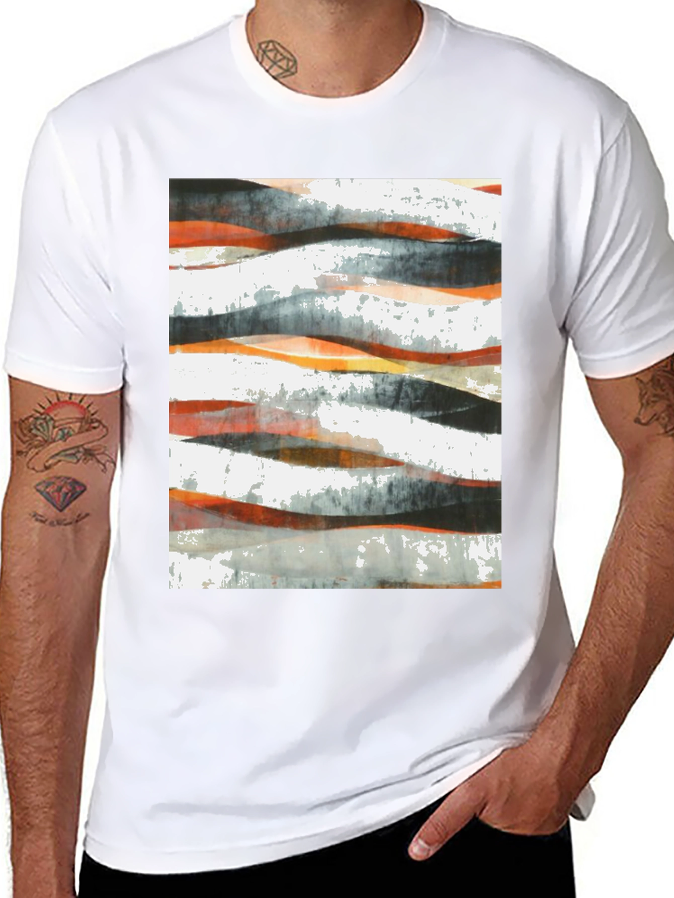 Abstract Wave Print Black T-Shirt