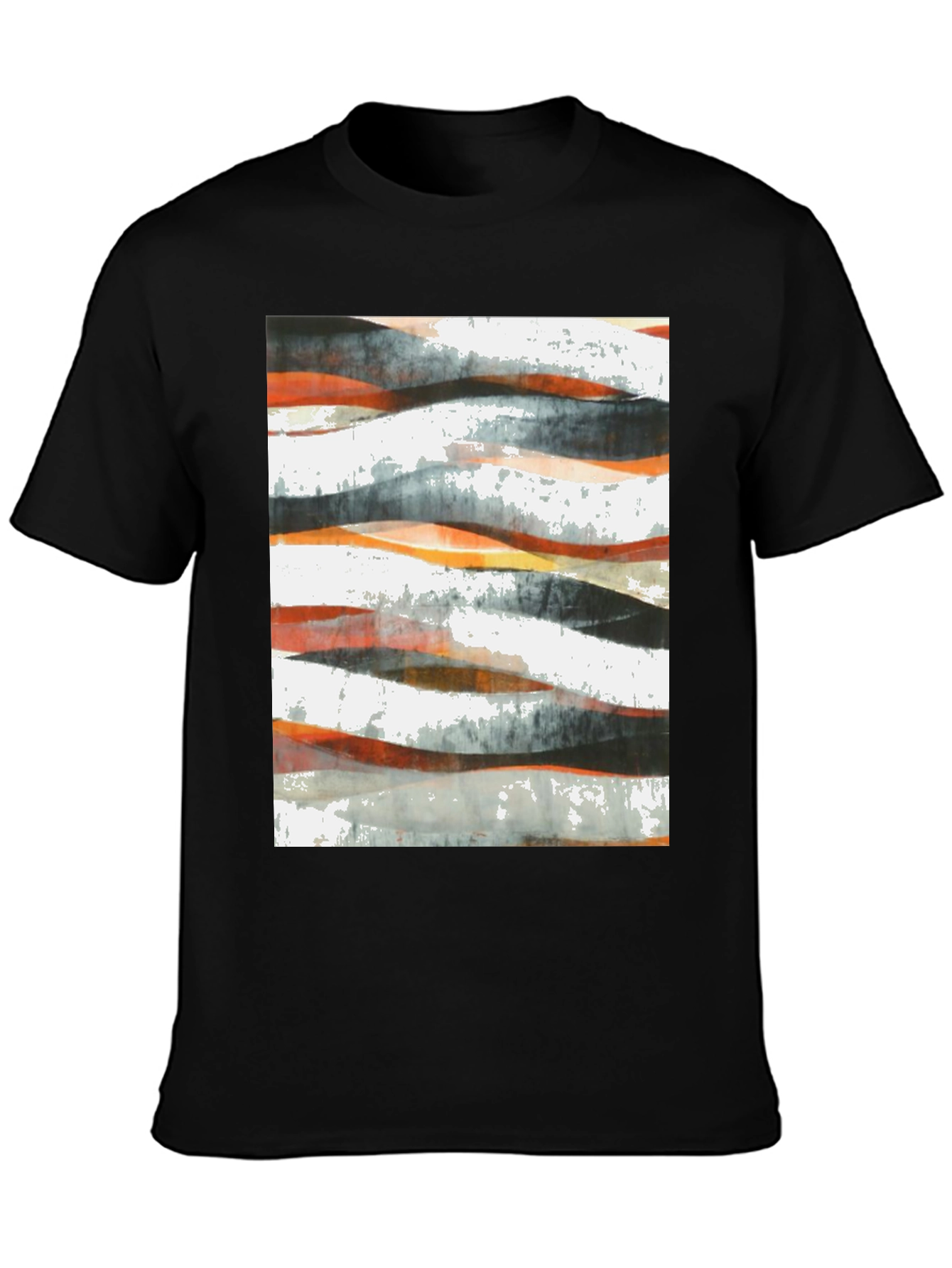 Abstract Wave Print Black T-Shirt