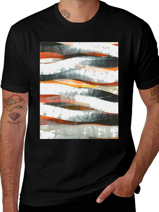 Abstract Wave Print Black T-Shirt