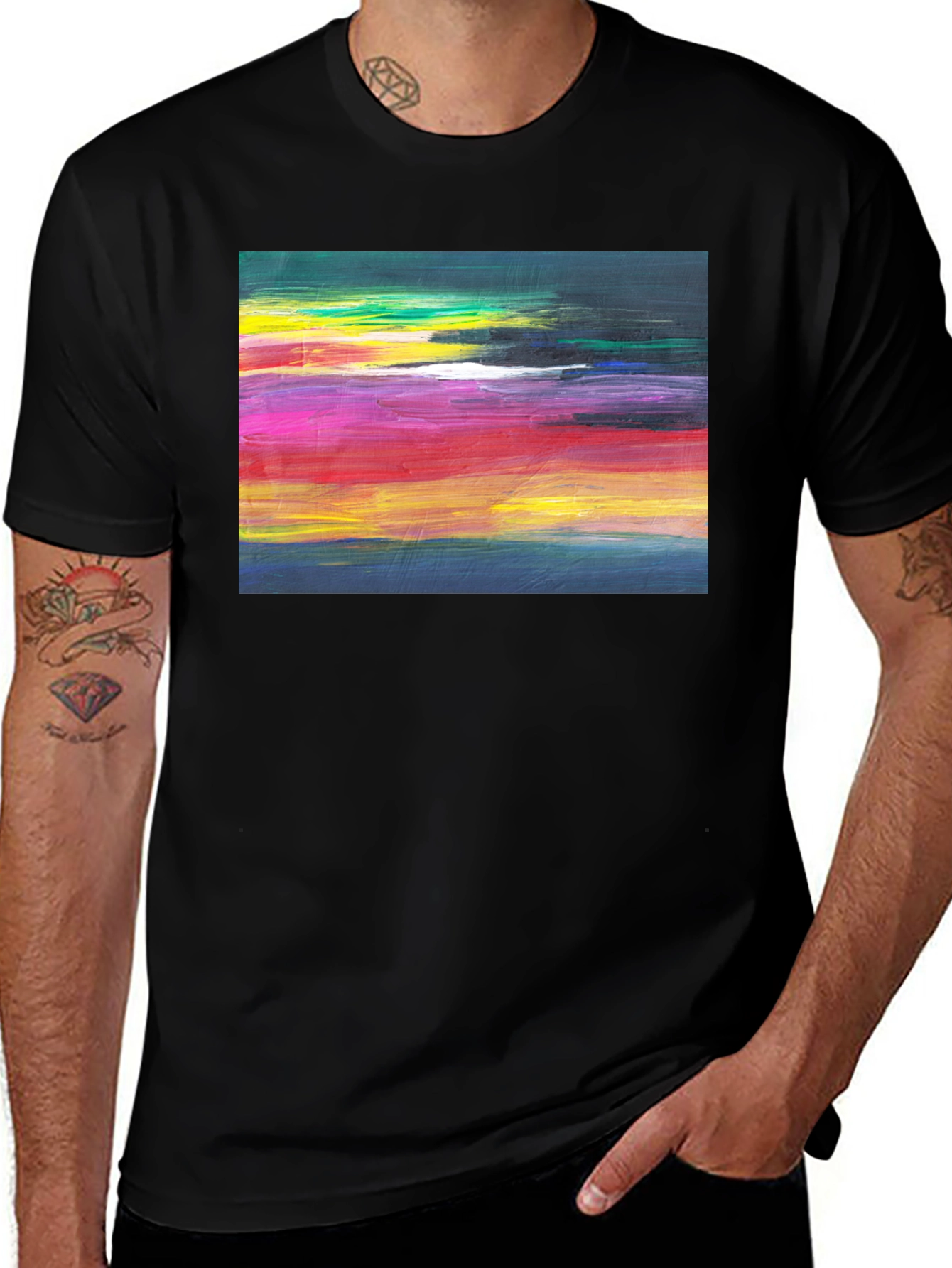 Abstract Art Graphic Tee - Black Crew Neck