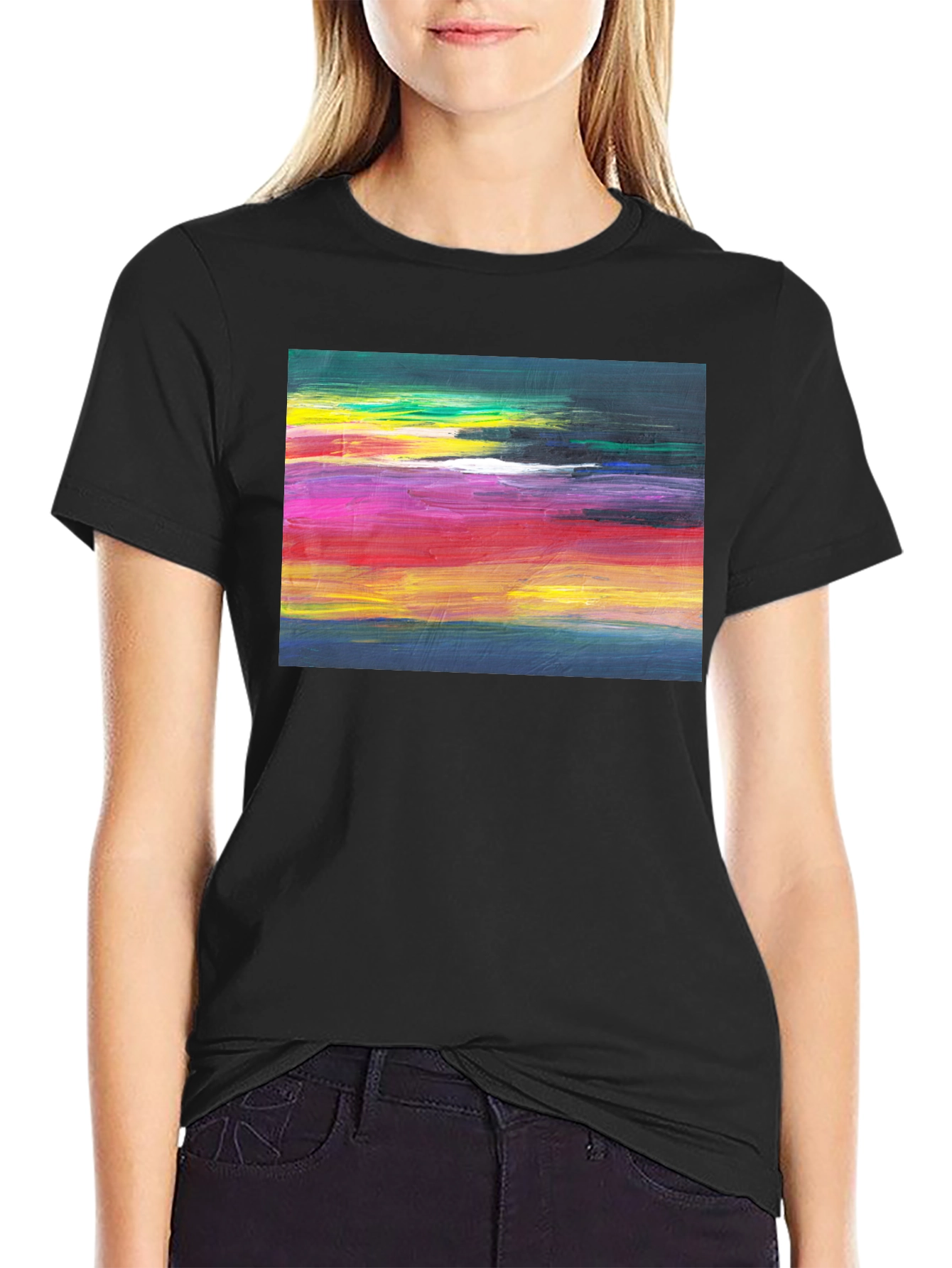 Abstract Art Graphic Tee - Black Crew Neck