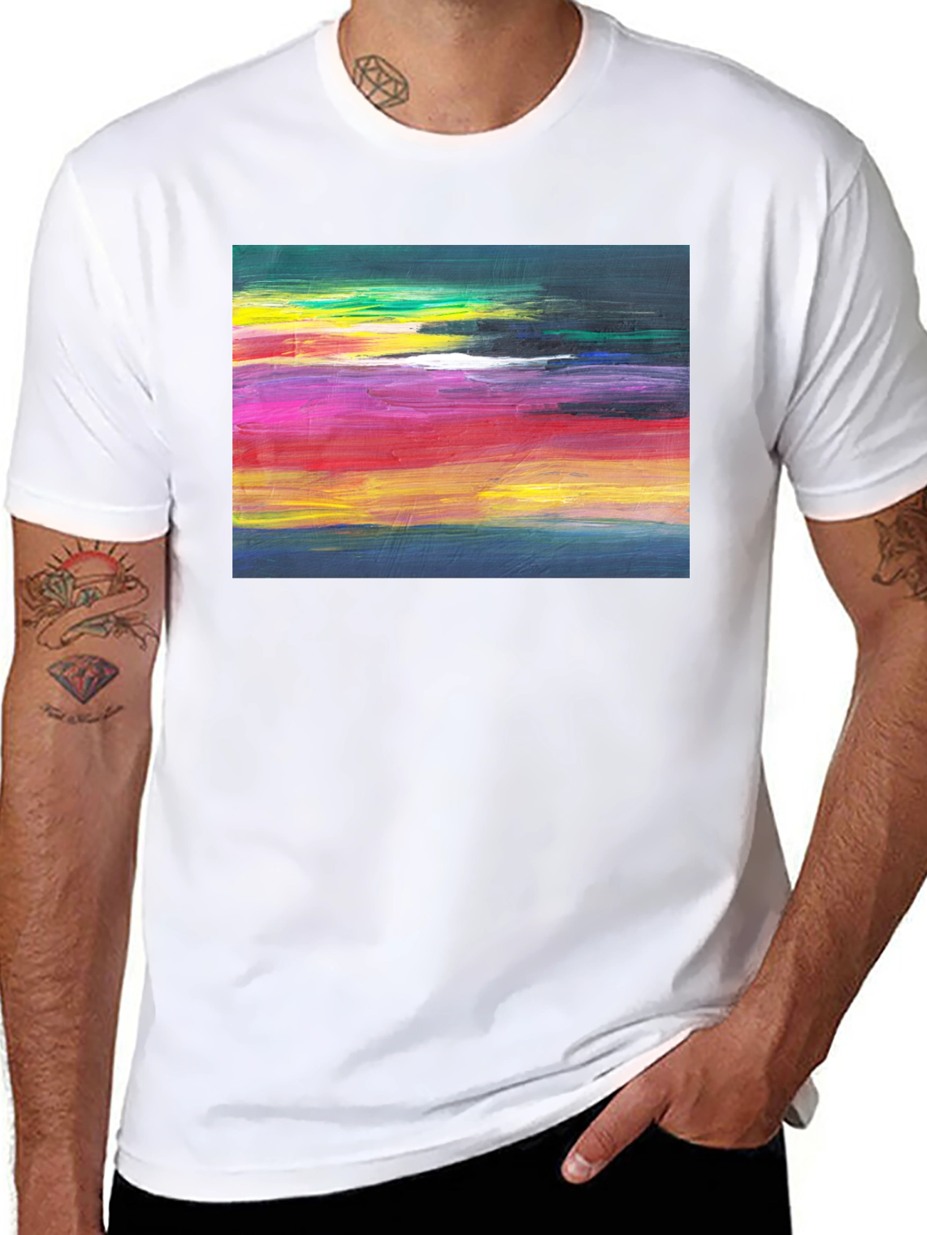 Abstract Art Graphic Tee - Black Crew Neck