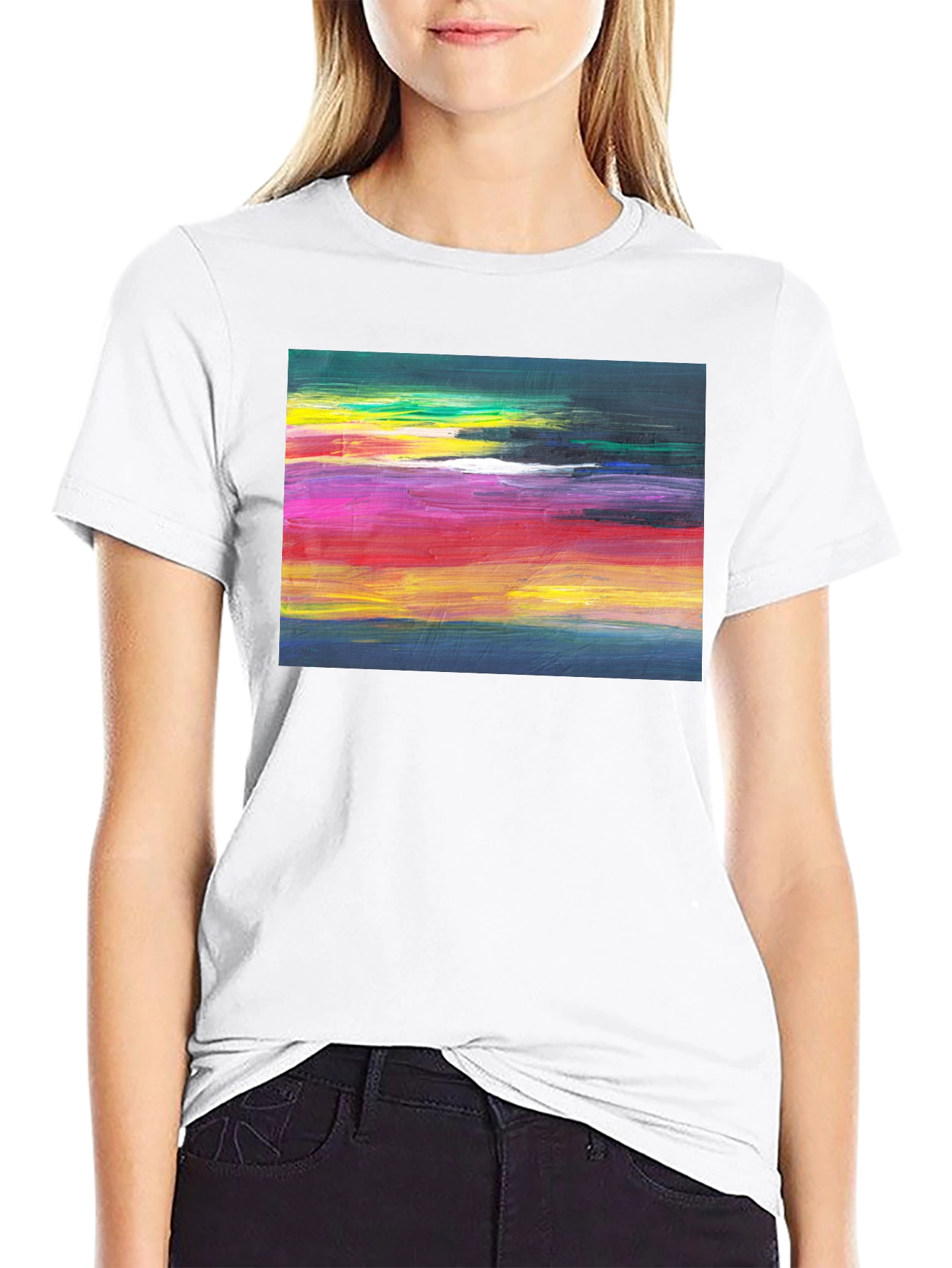 Abstract Art Graphic Tee - Black Crew Neck