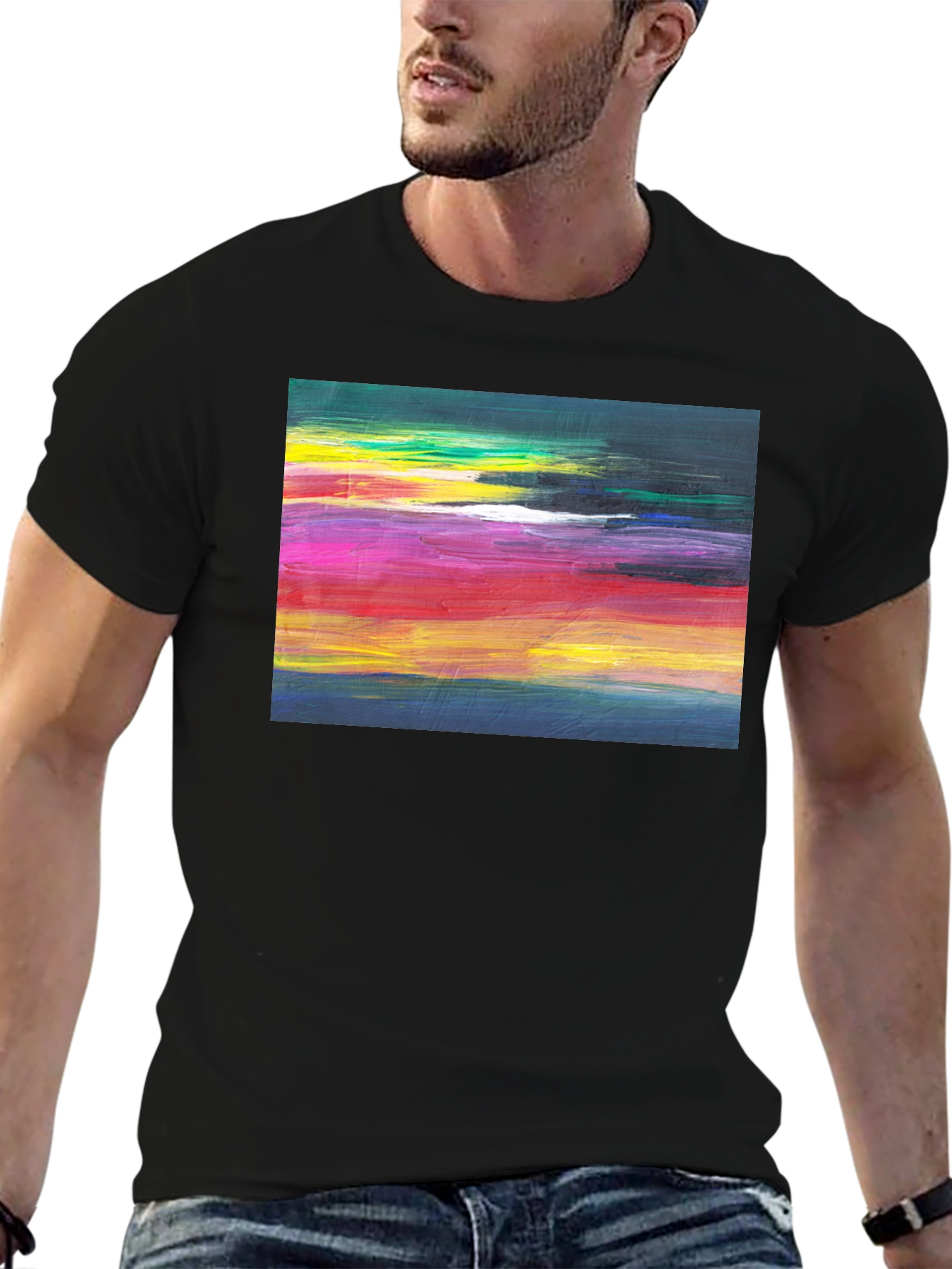 Abstract Art Graphic Tee - Black Crew Neck