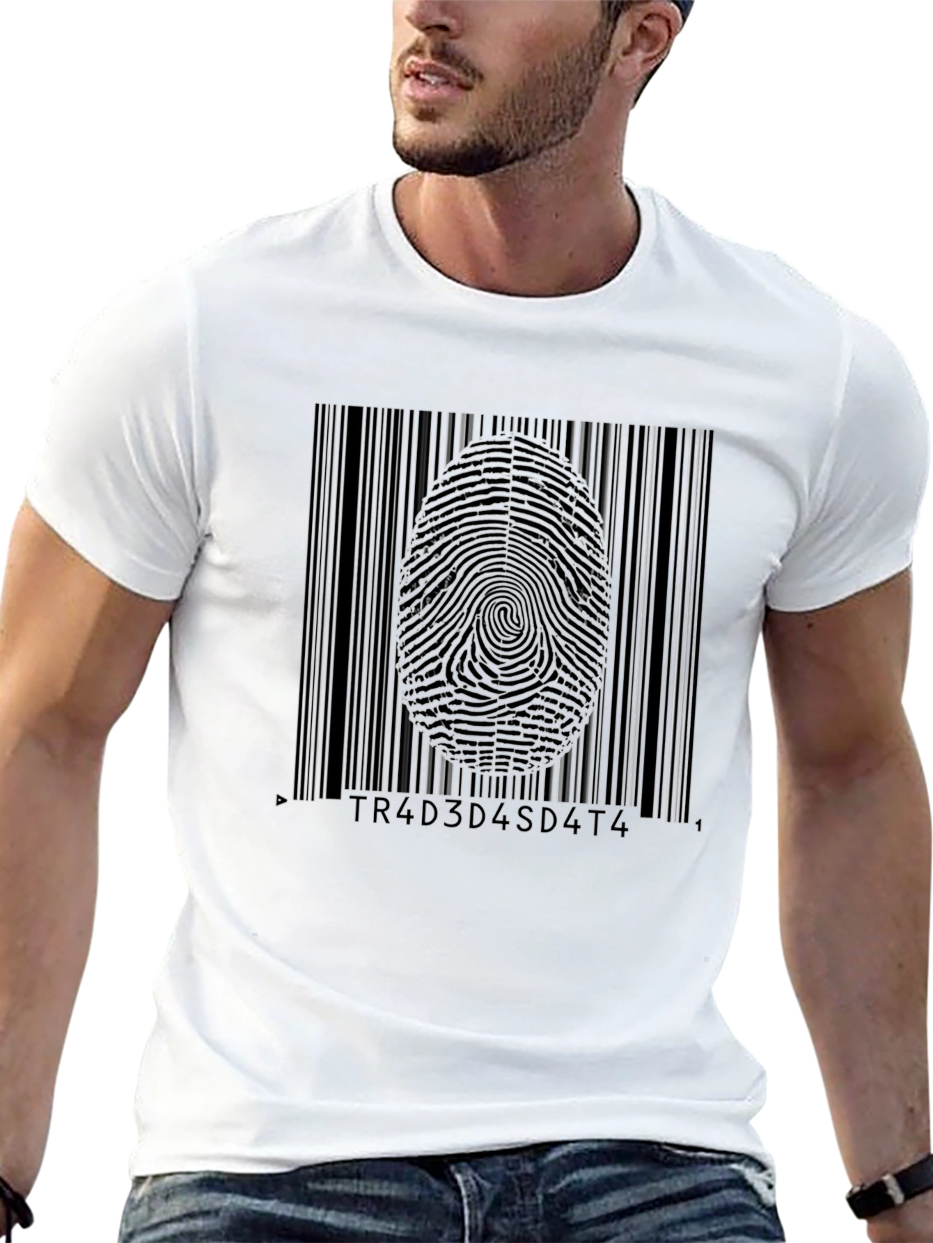 Barcode Fingerprint Graphic Tee - Tech Style Shirt