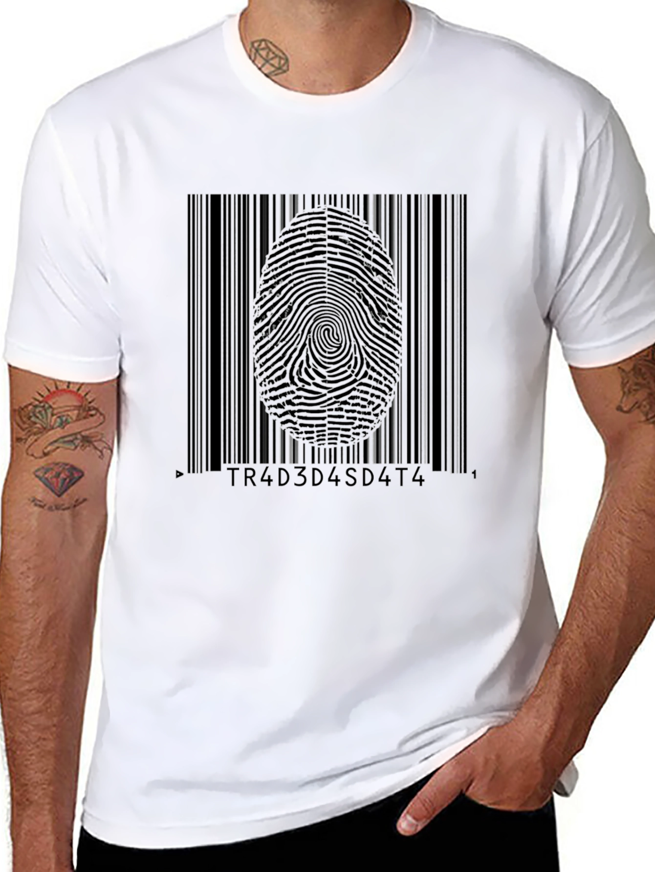 Barcode Fingerprint Graphic Tee - Tech Style Shirt