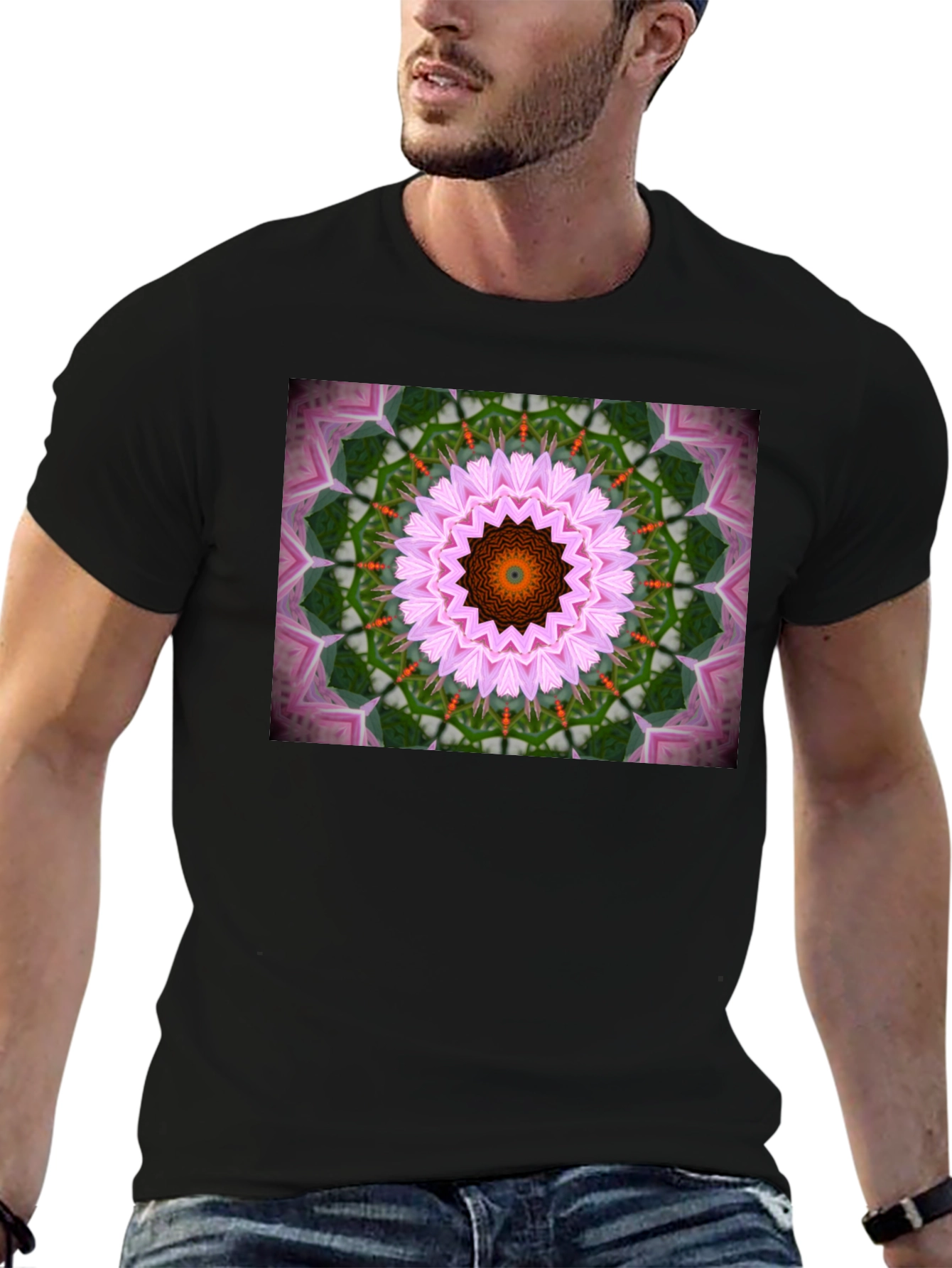 Kaleidoscope Floral Print Black T-Shirt
