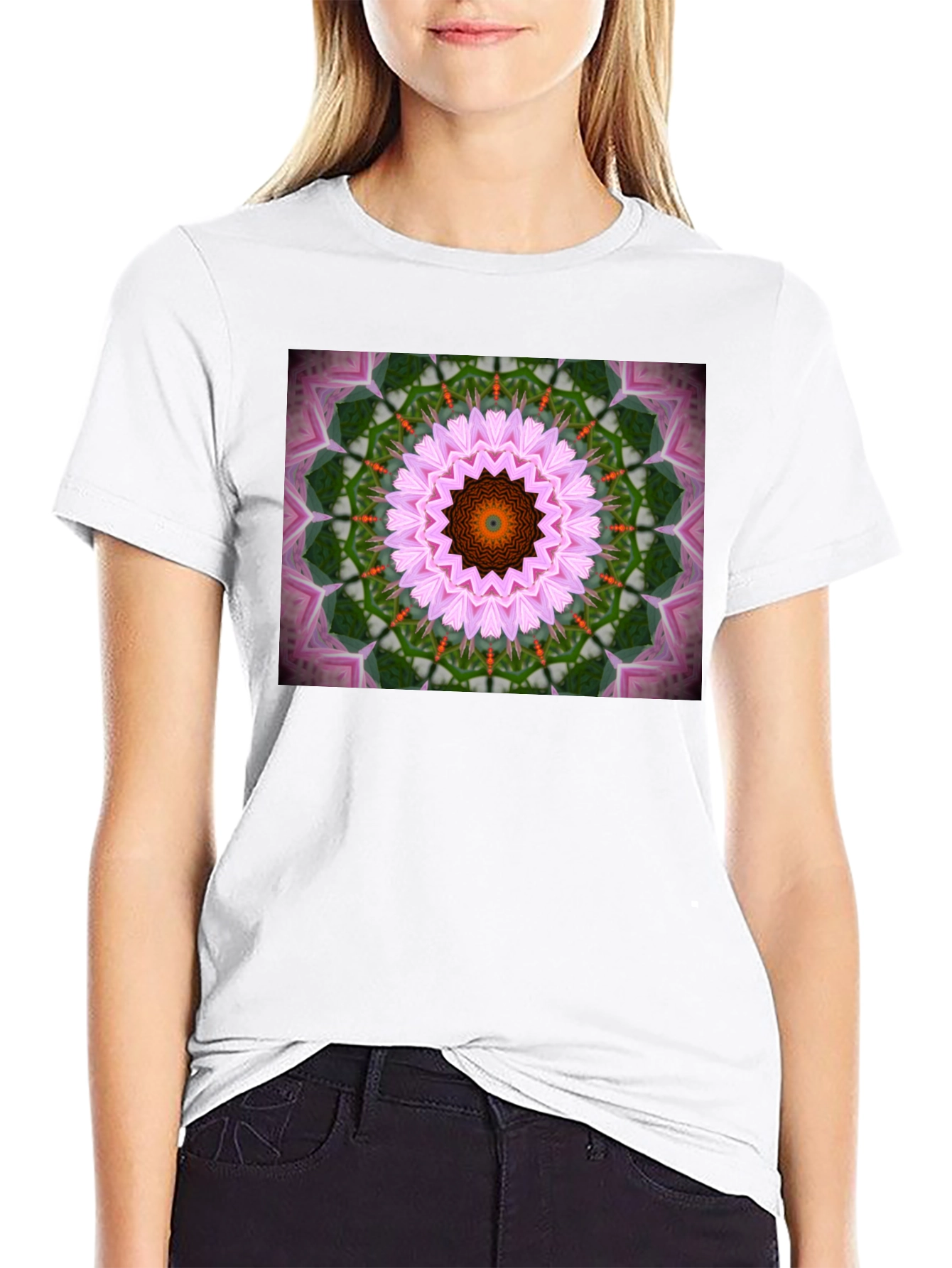 Kaleidoscope Floral Print Black T-Shirt