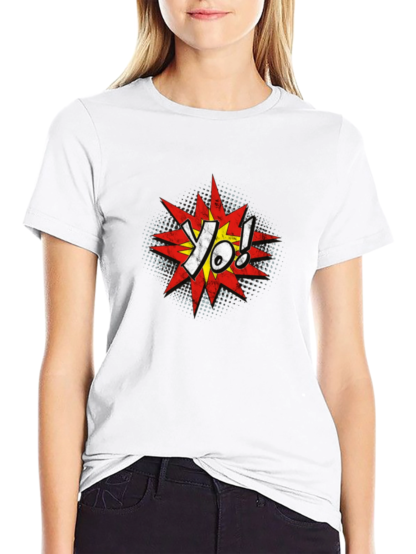 Yo! Comic Style Graphic T-Shirt - Black