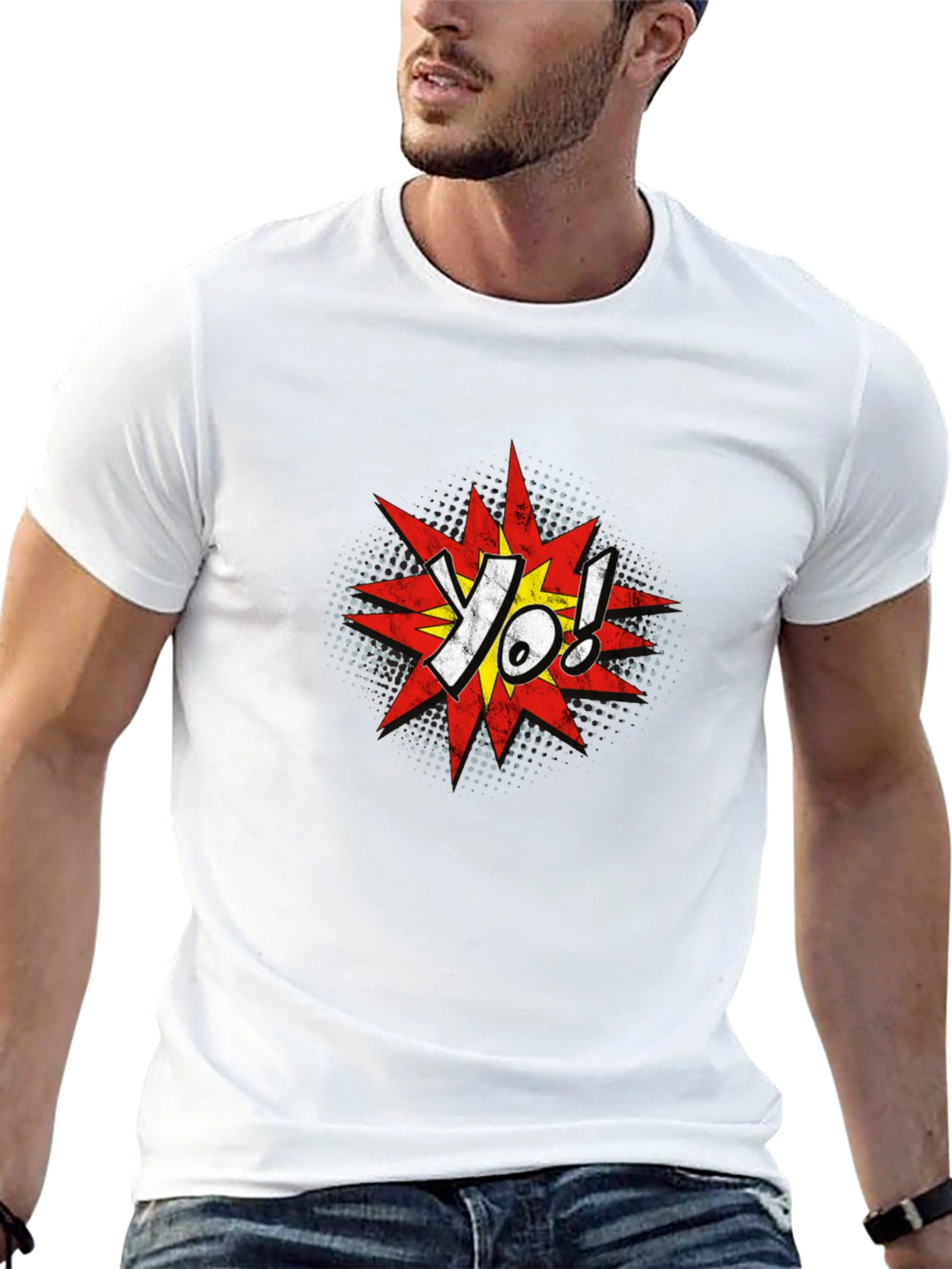Yo! Comic Style Graphic T-Shirt - Black