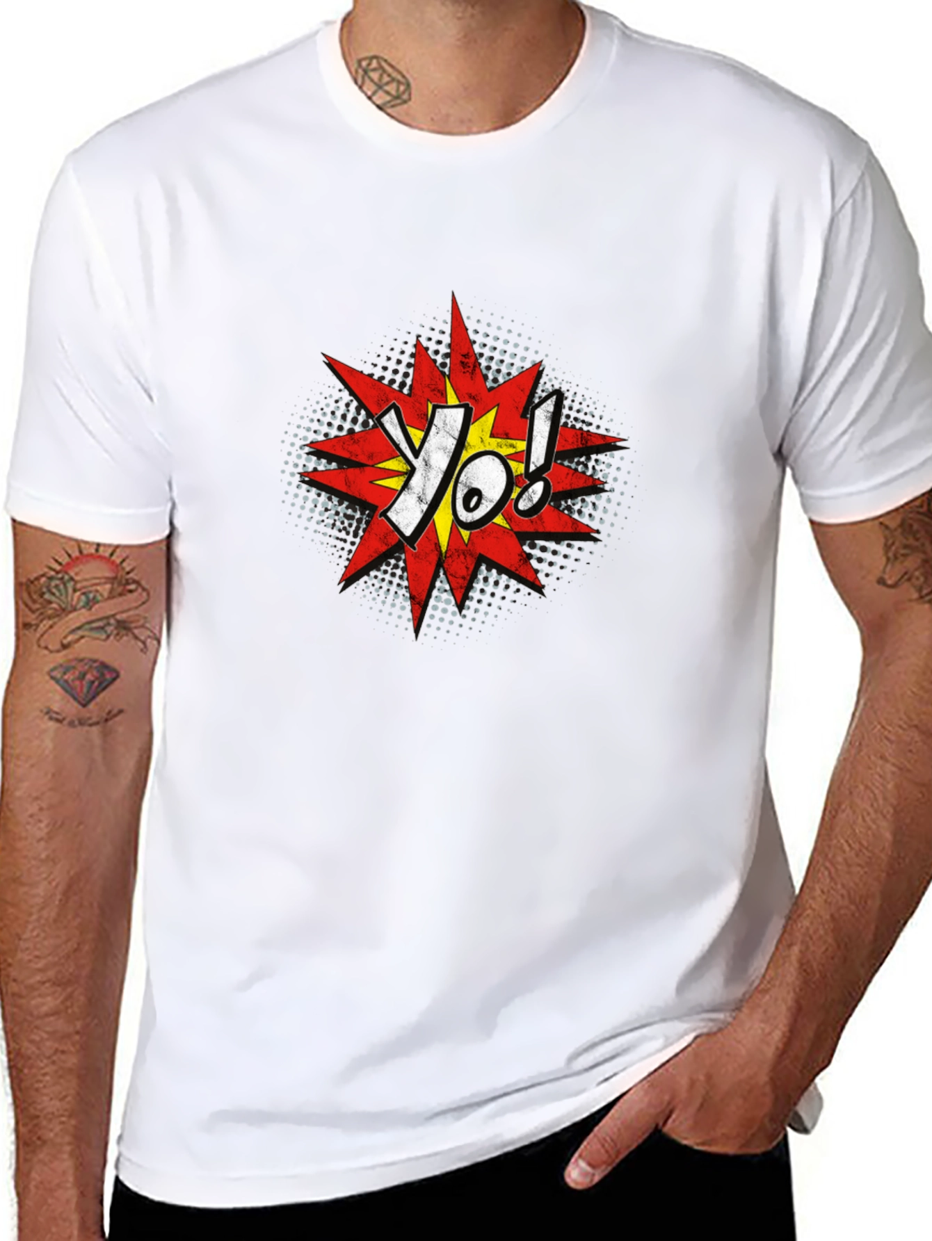 Yo! Comic Style Graphic T-Shirt - Black