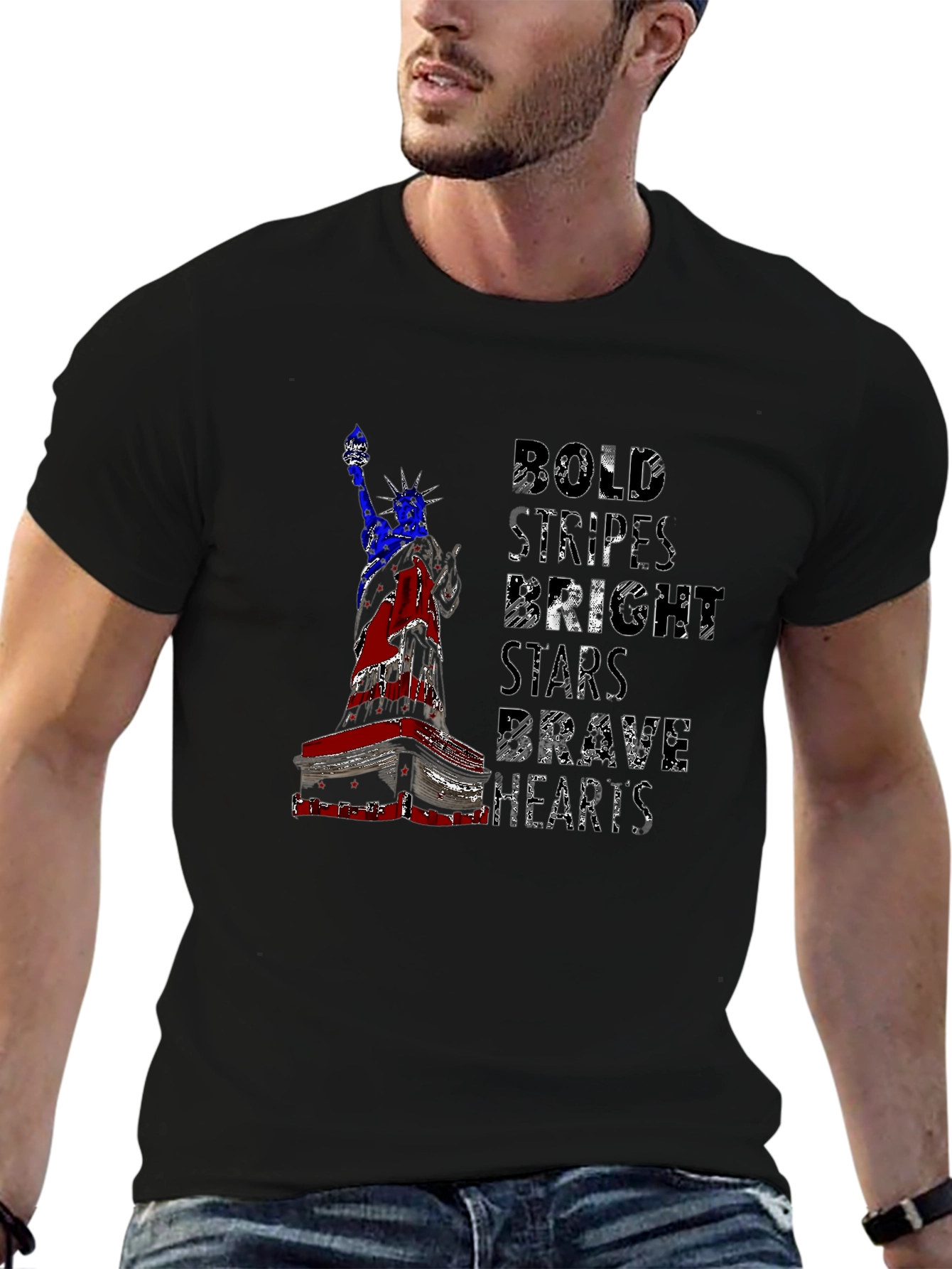 Patriotic Liberty T-Shirt: Bold Stripes Brave Hearts