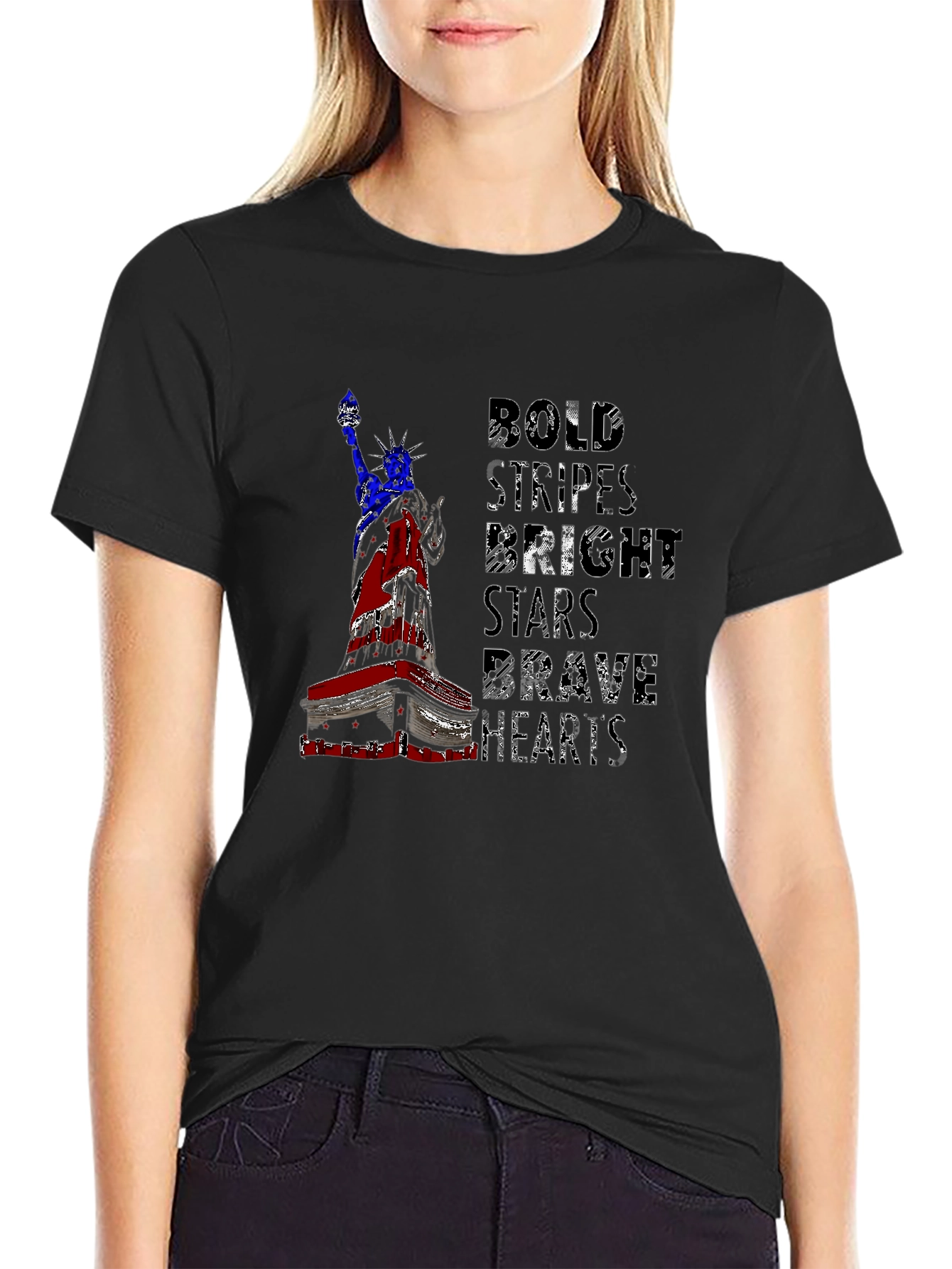 Patriotic Liberty T-Shirt: Bold Stripes Brave Hearts