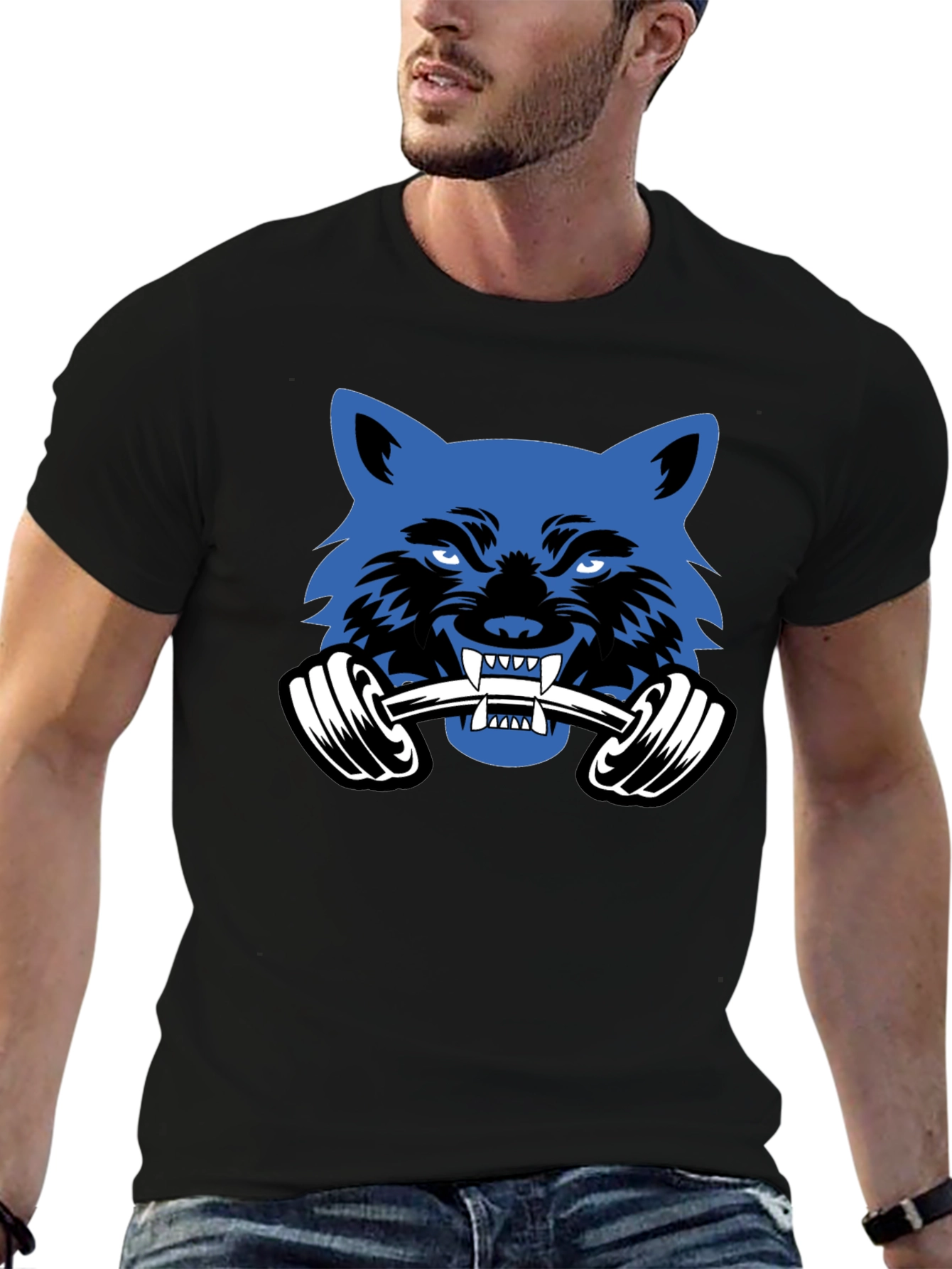 Wolf Gym T-Shirt -  Black Cotton Fitness Tee