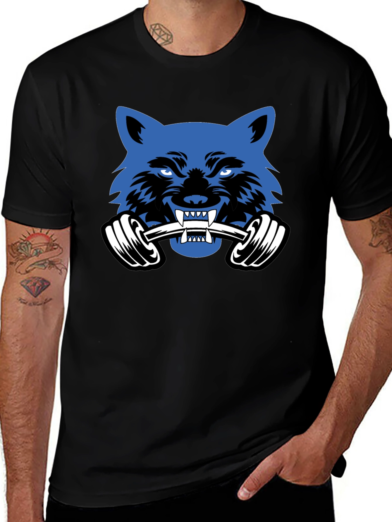Wolf Gym T-Shirt -  Black Cotton Fitness Tee