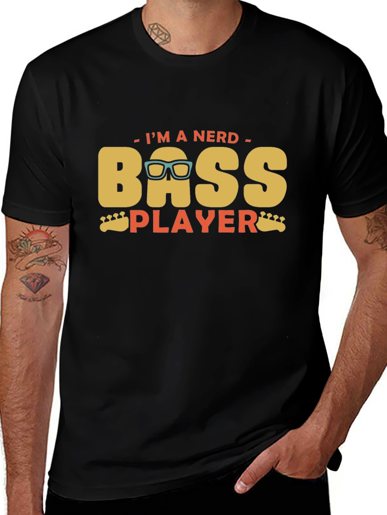 Im a Nerd Bass Player Black Graphic T-Shirt