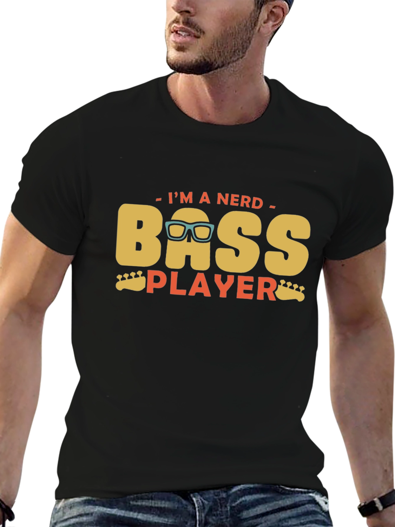 Im a Nerd Bass Player Black Graphic T-Shirt