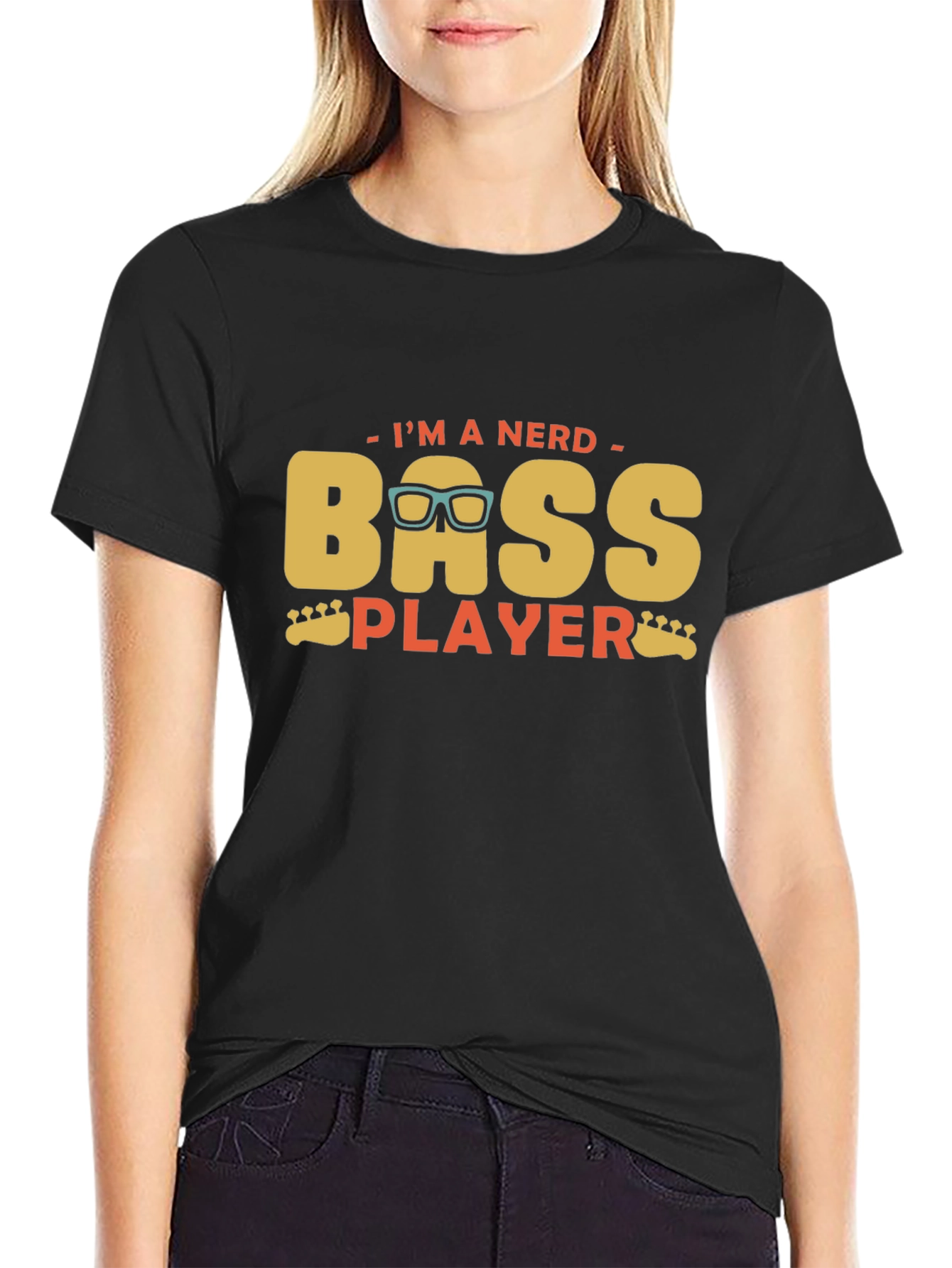 Im a Nerd Bass Player Black Graphic T-Shirt
