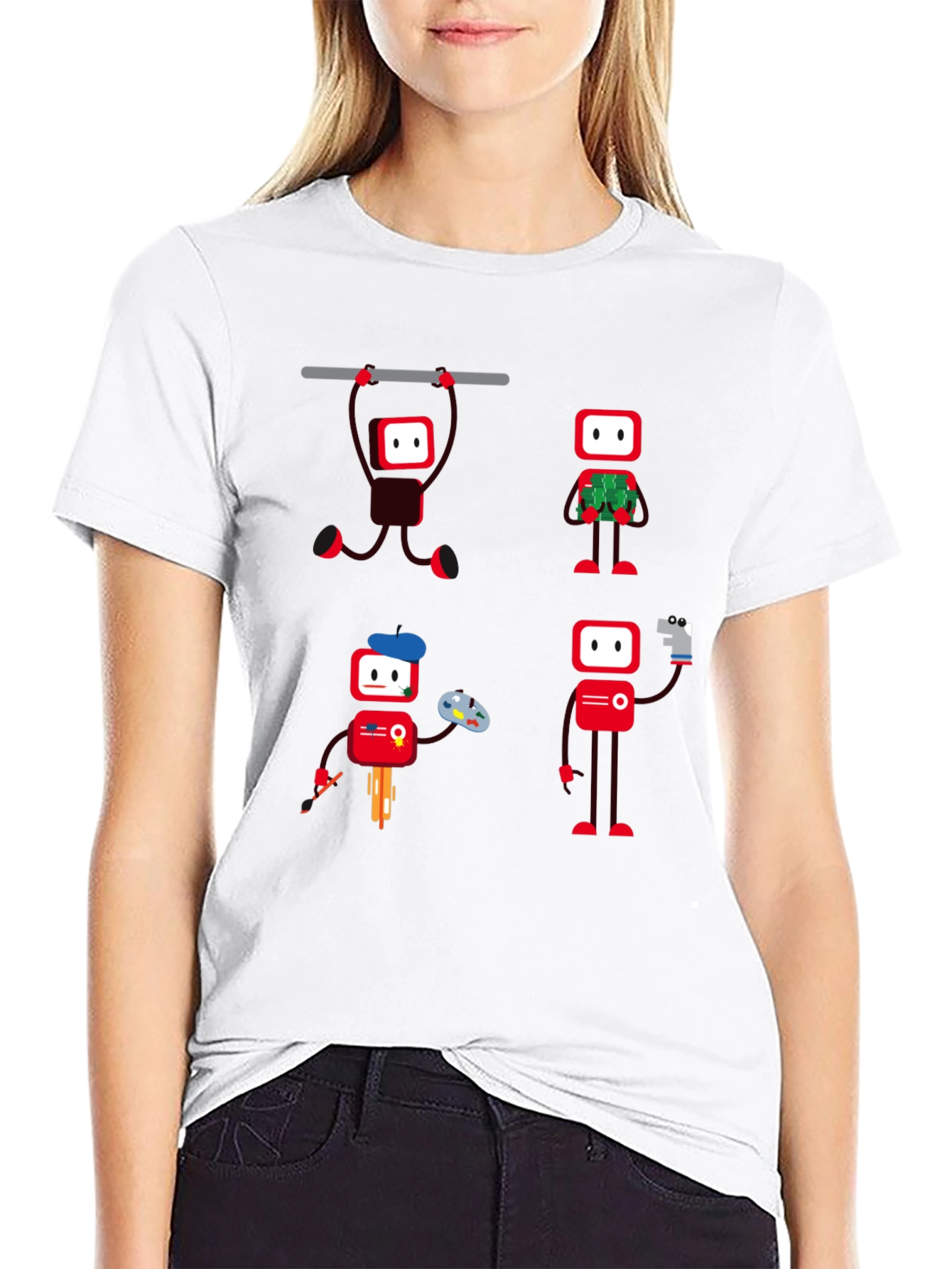 Quirky Robot Graphic T-Shirt - Black