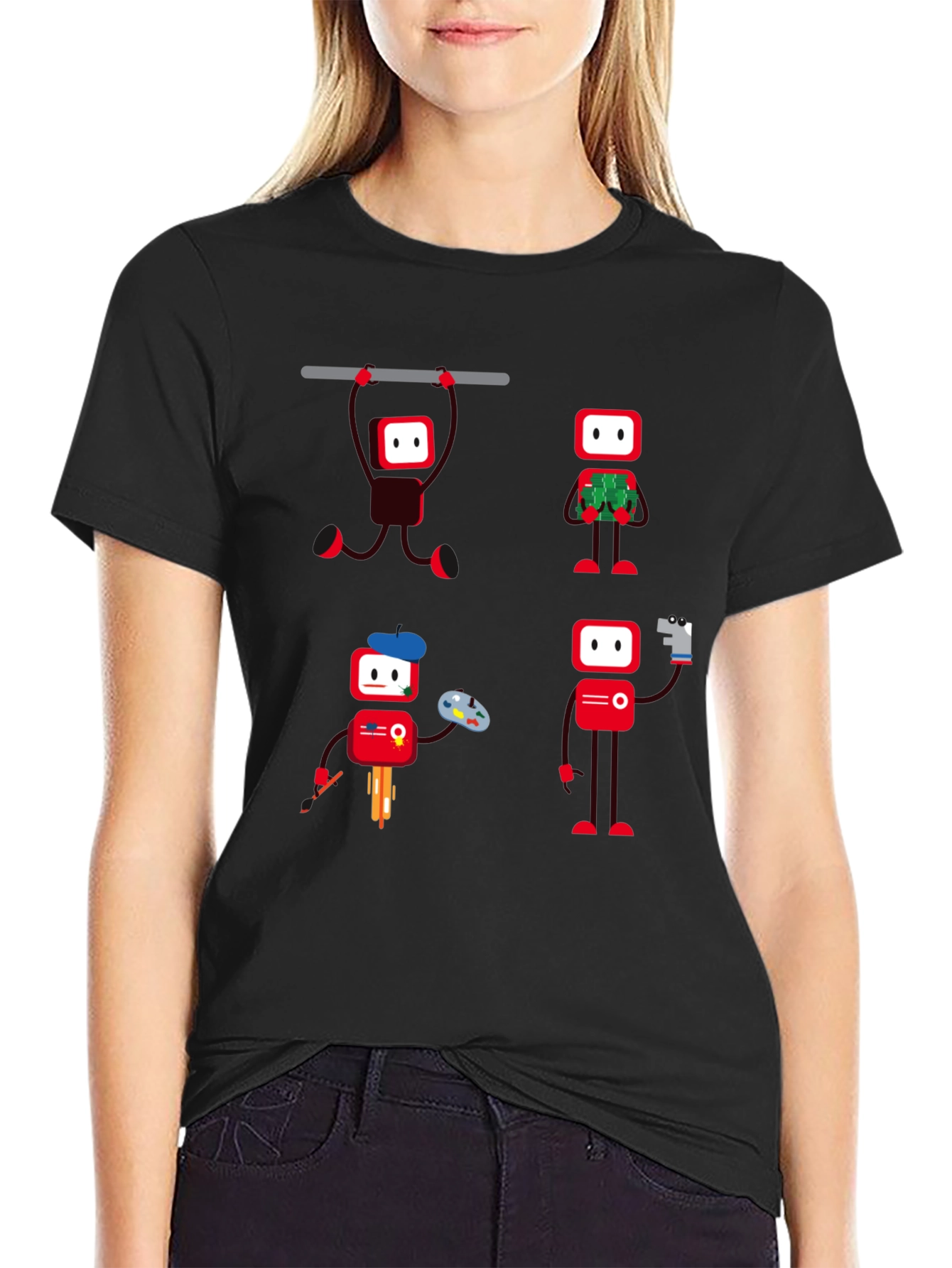 Quirky Robot Graphic T-Shirt - Black