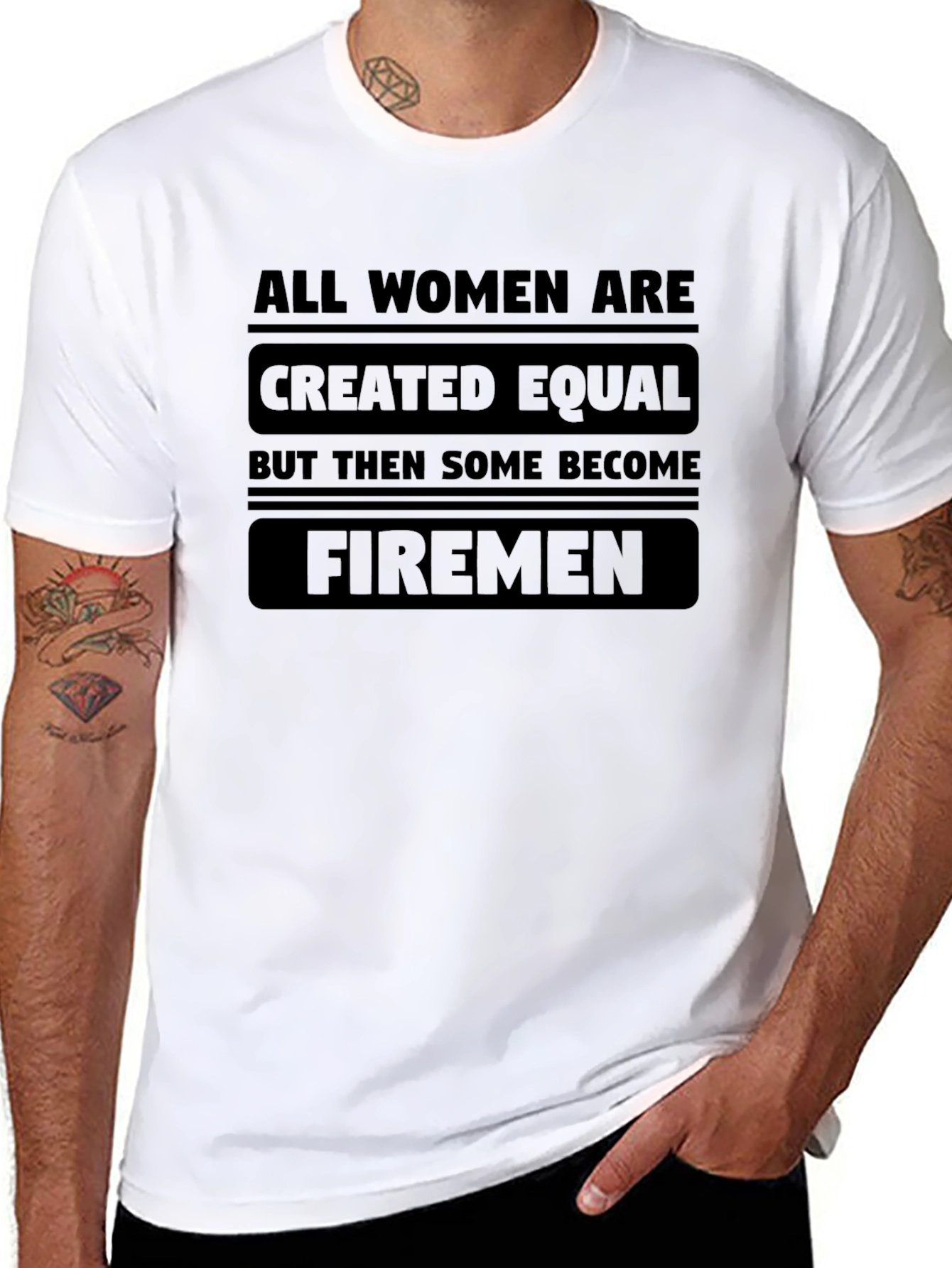 All Women Are Created Equal Firemen Graphic T-Shirt