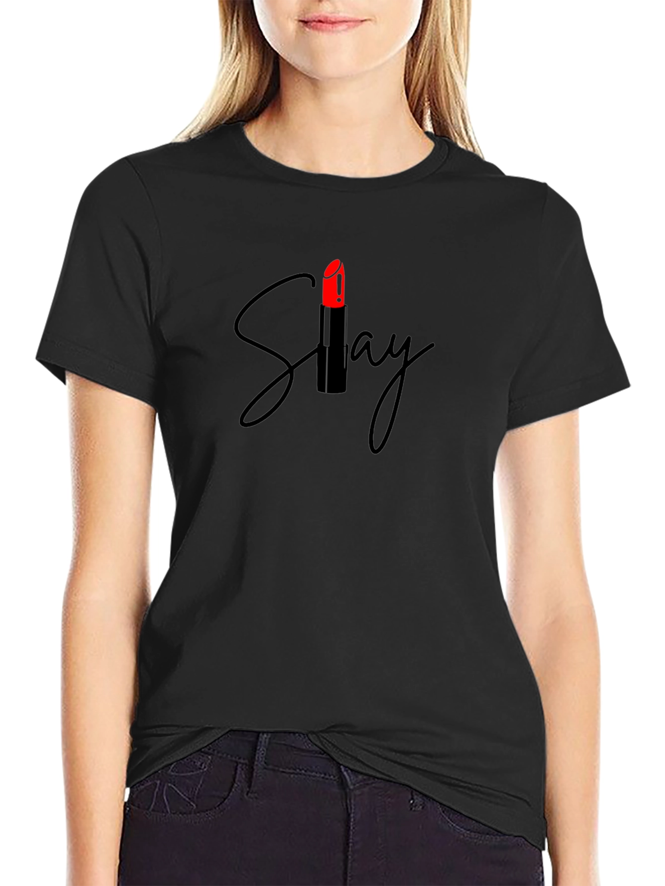 Slay Lipstick Graphic Tee - Stylish Unisex Black T-Shirt