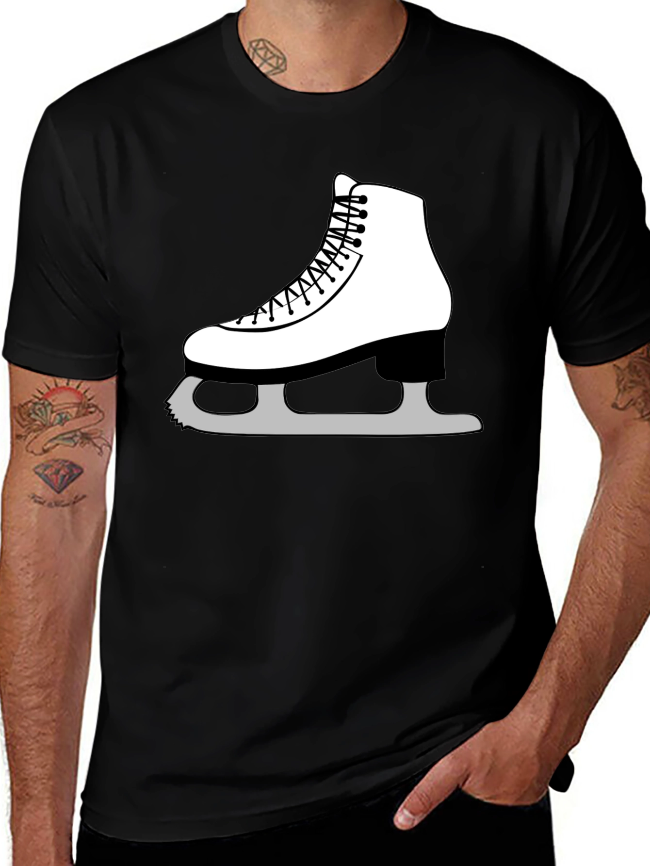 Ice Skating Graphic Tee - Black Cotton T-Shirt