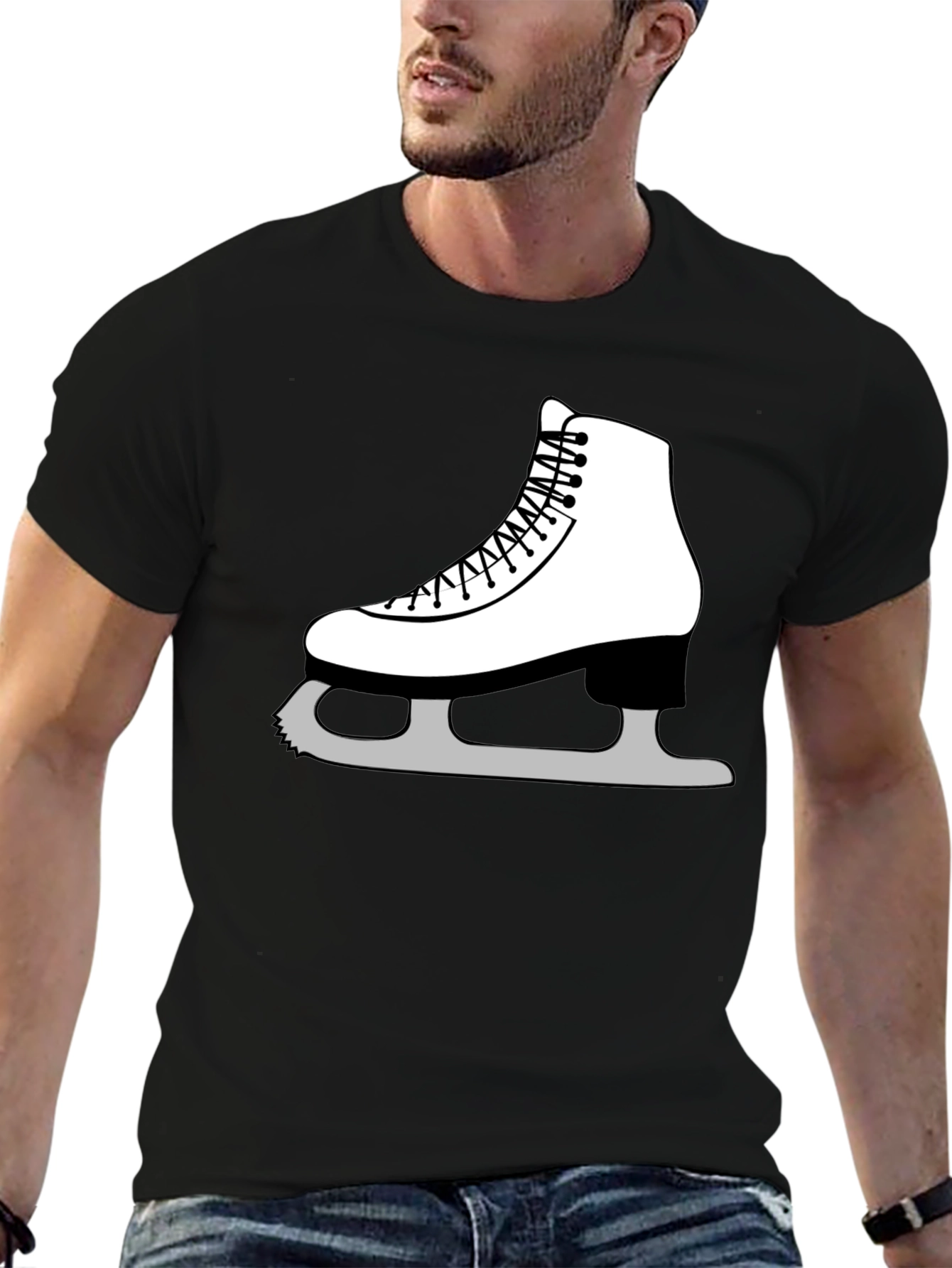 Ice Skating Graphic Tee - Black Cotton T-Shirt
