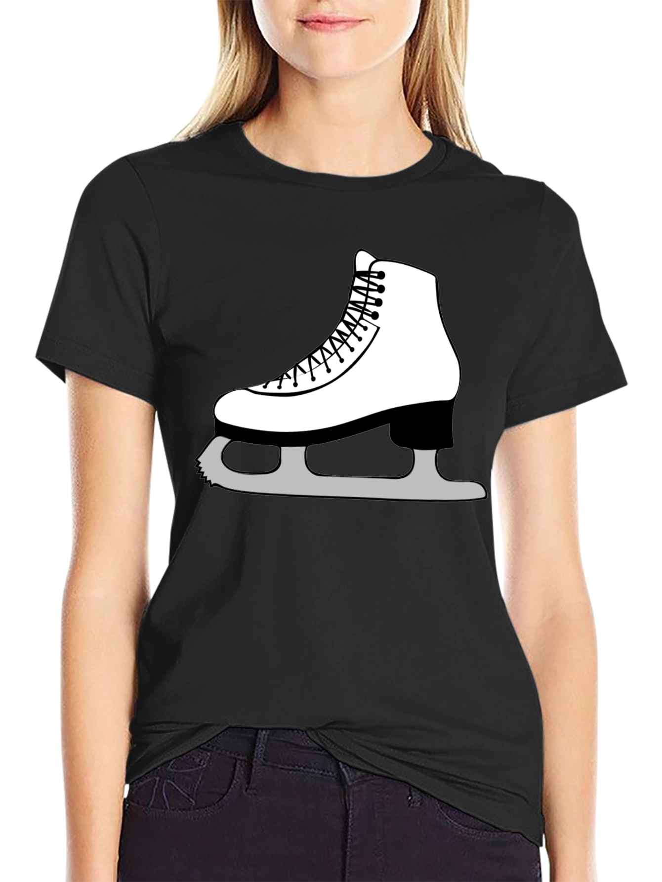 Ice Skating Graphic Tee - Black Cotton T-Shirt