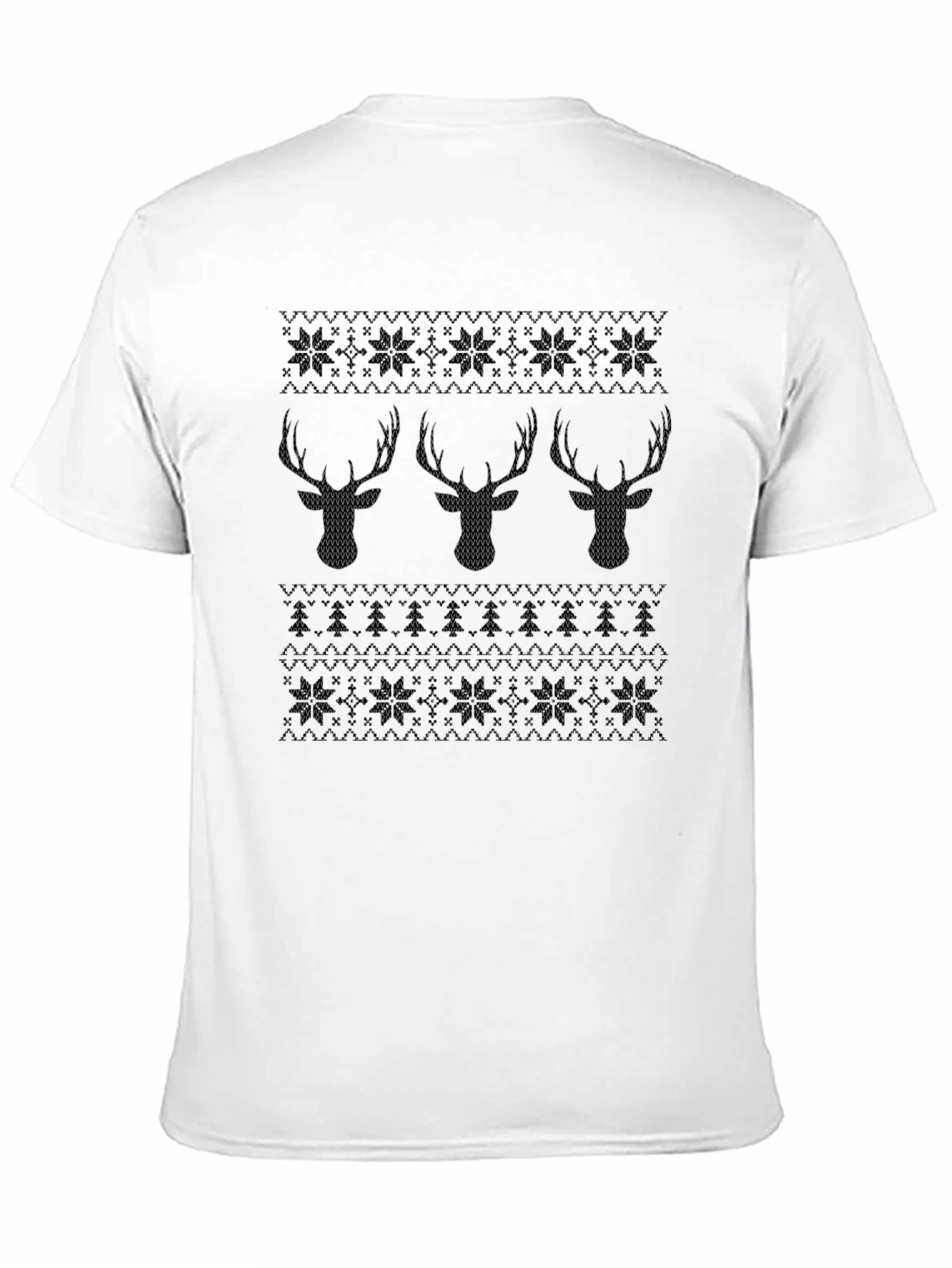 Festive Reindeer Knit Pattern Black T-Shirt