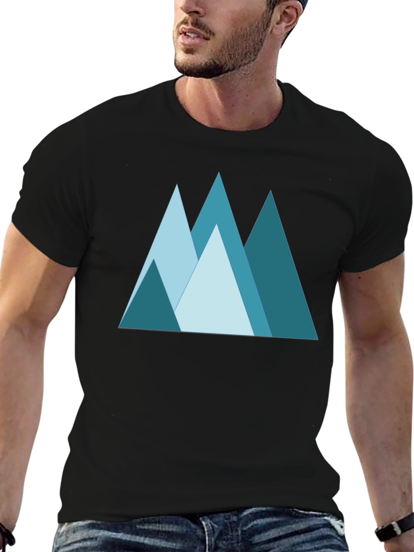 Geometric Mountain Graphic Tee - Black
