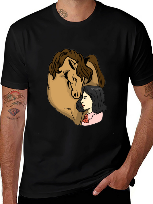 Horse & Woman Graphic Black T-Shirt