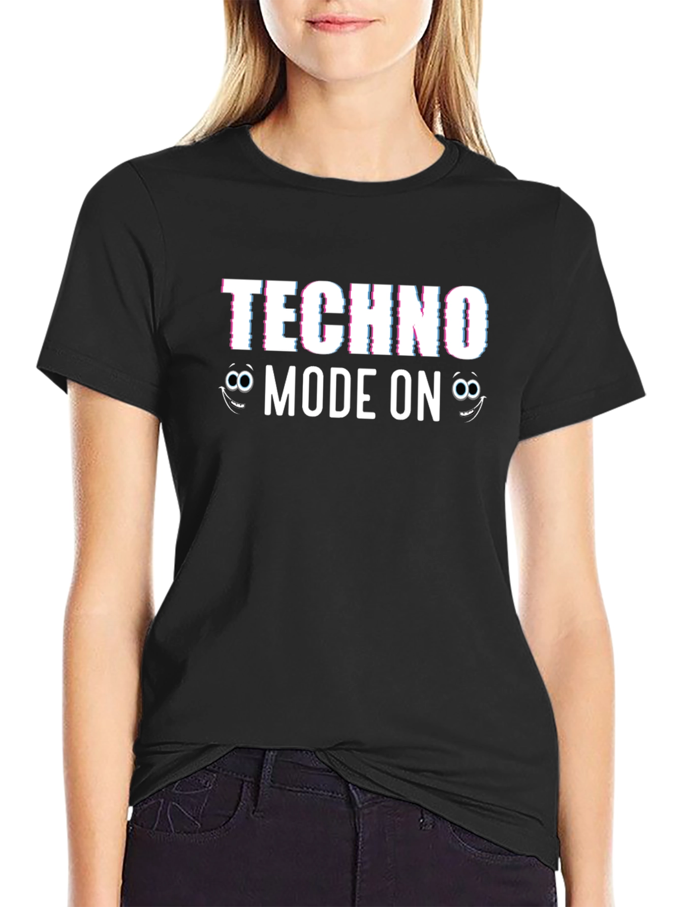 Techno Mode On T-Shirt - Glitch Effect Design