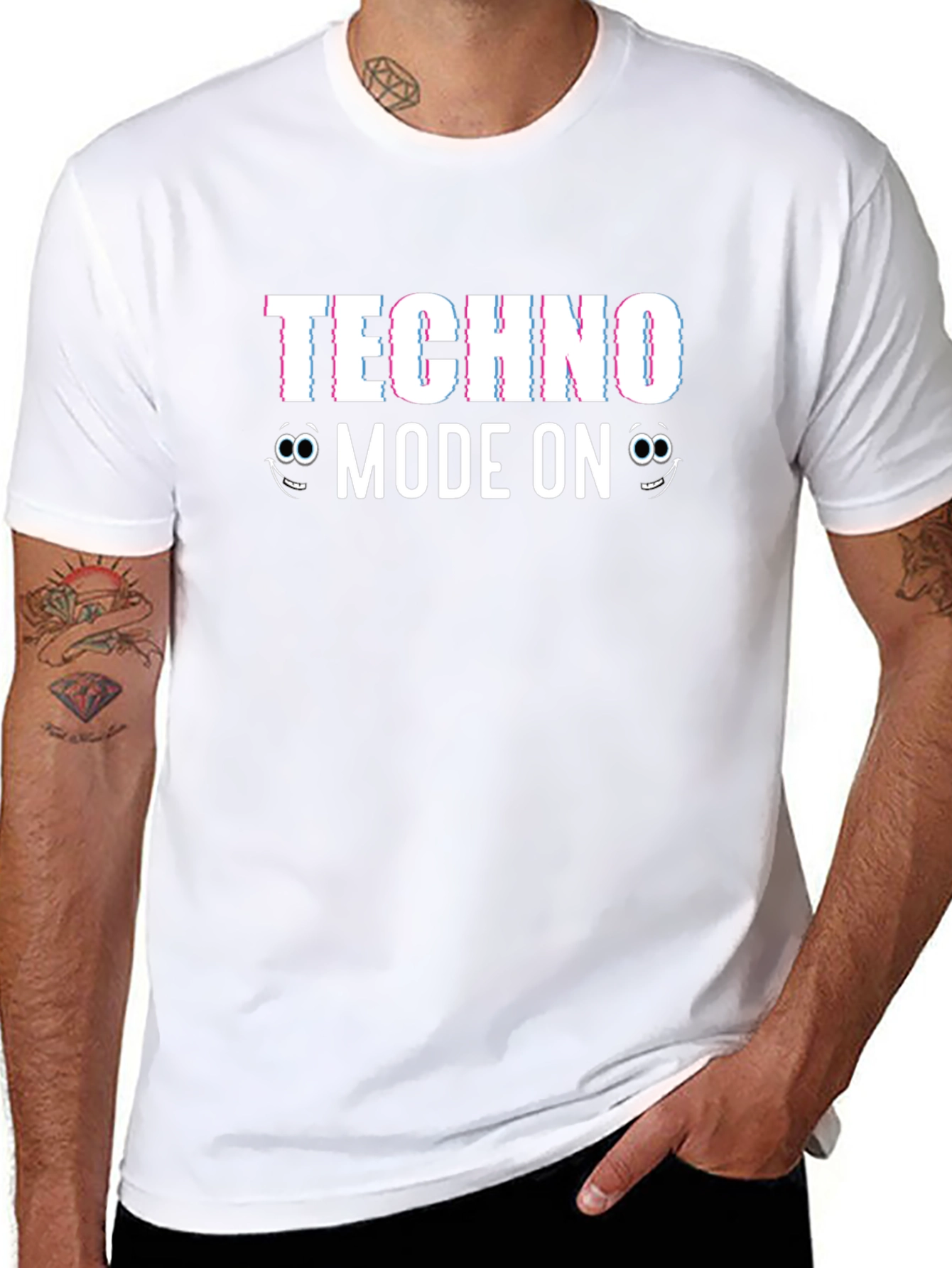 Techno Mode On T-Shirt - Glitch Effect Design