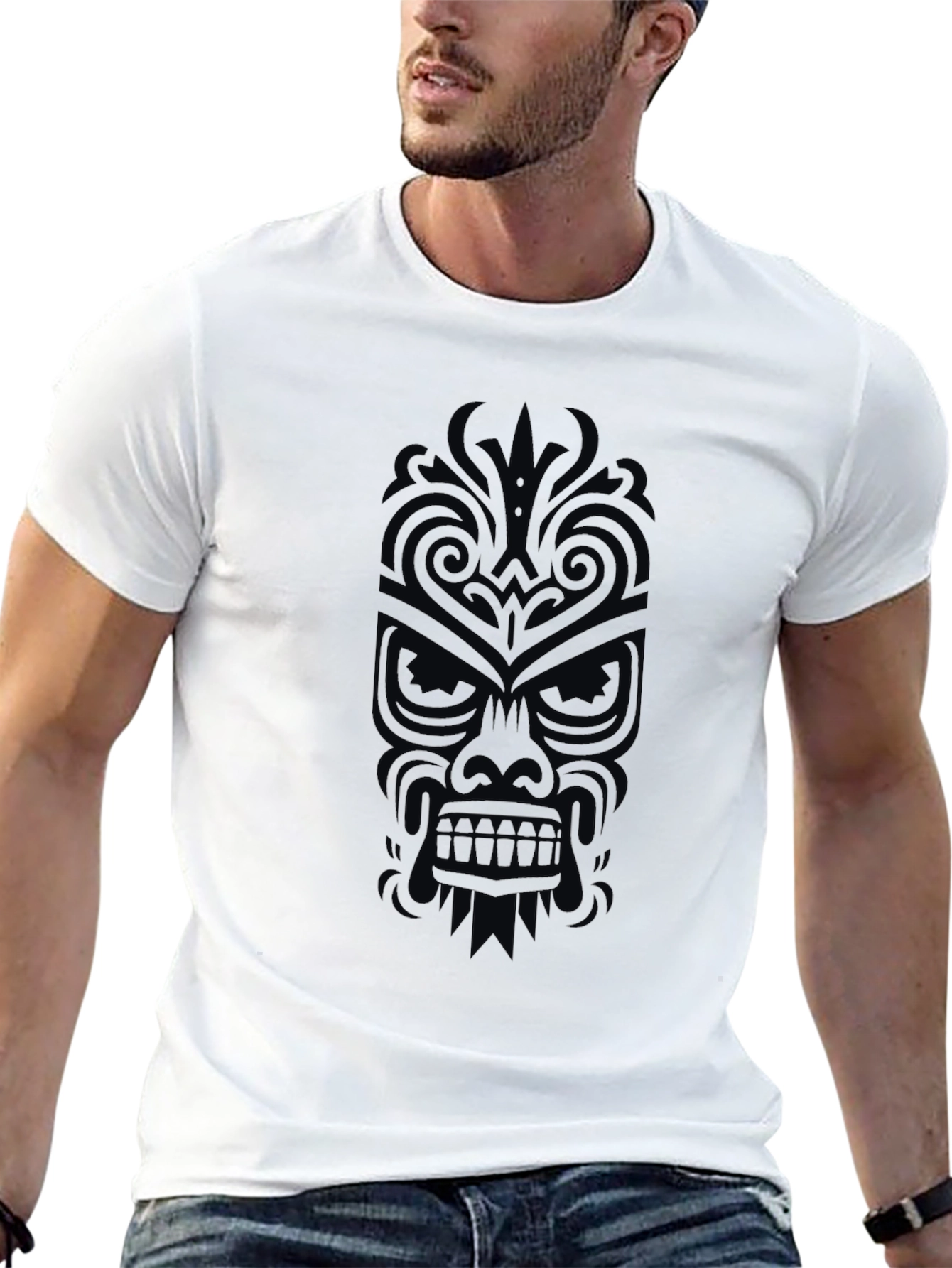 Tribal Mask Graphic Tee - Black