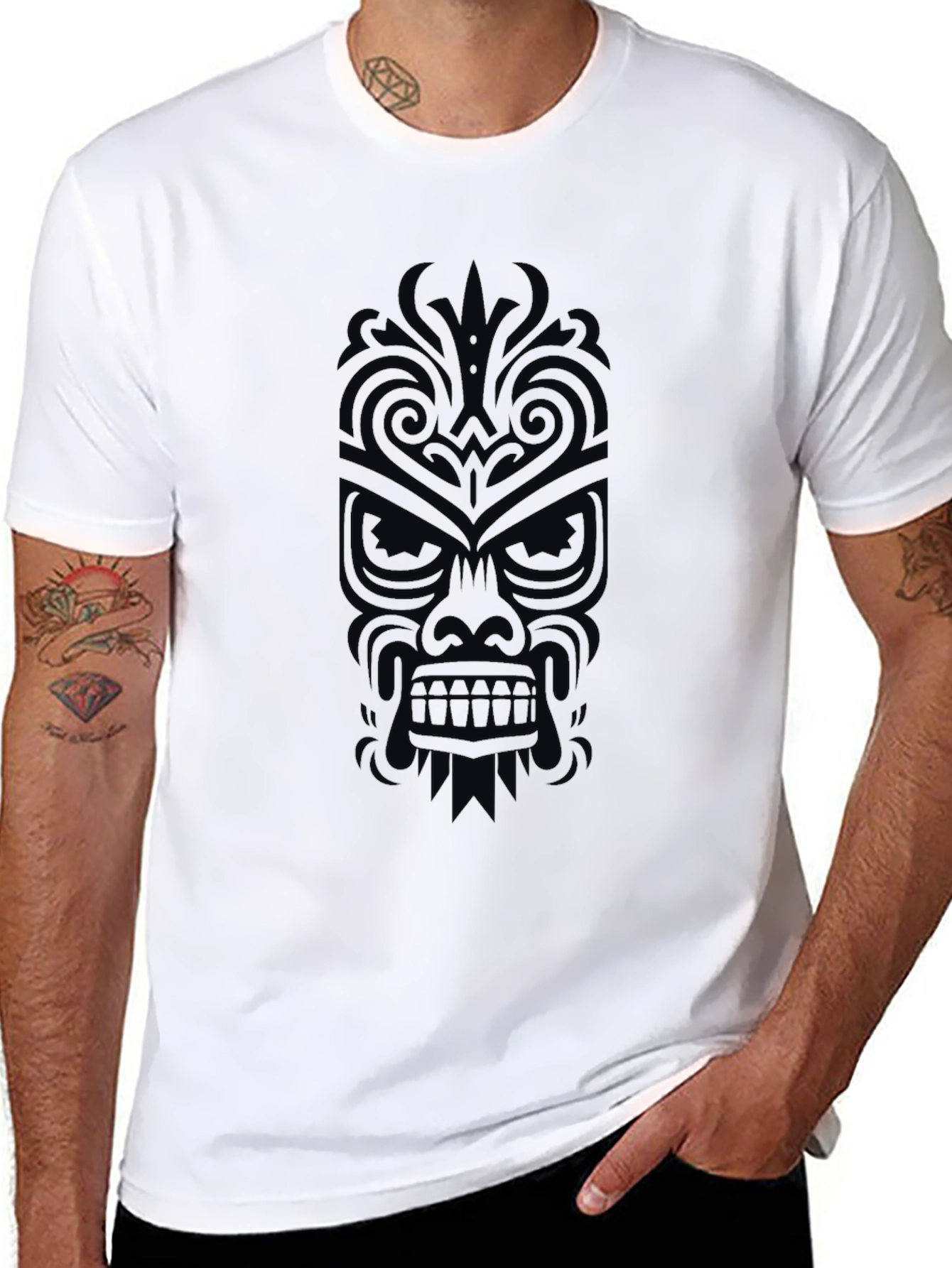 Tribal Mask Graphic Tee - Black