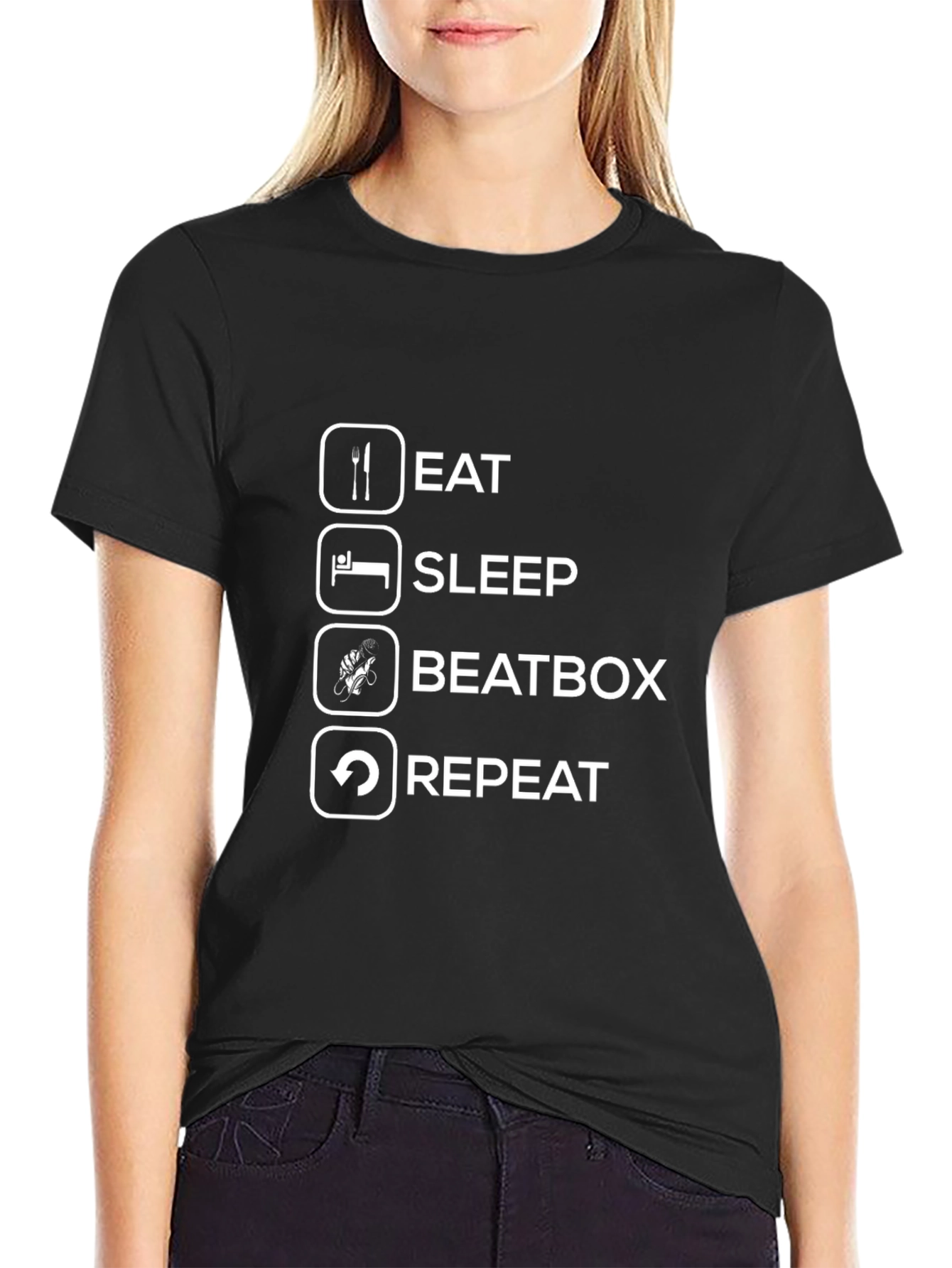 Eat Sleep Beatbox Repeat Black T-Shirt