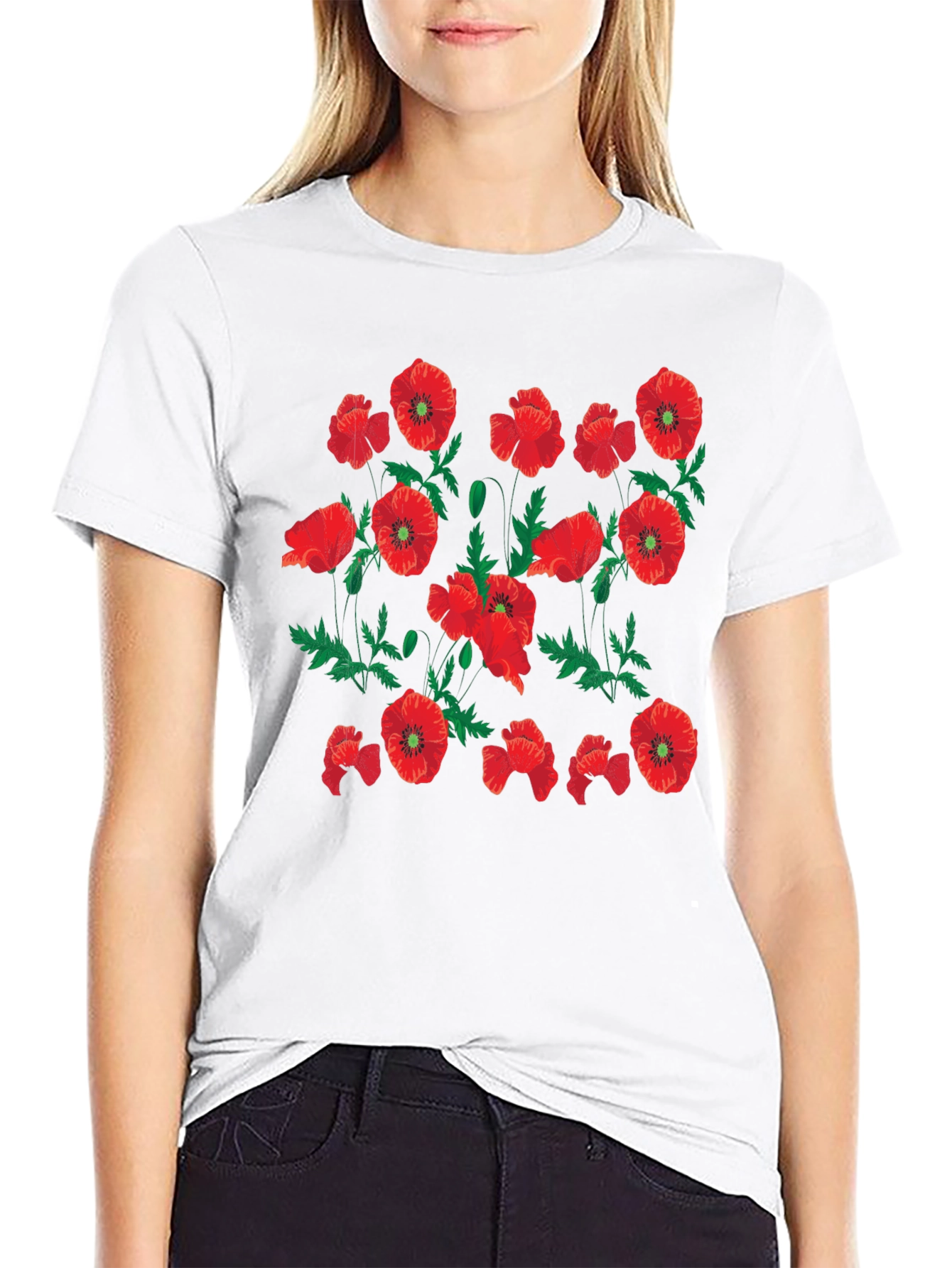 Poppy Print Black T-Shirt