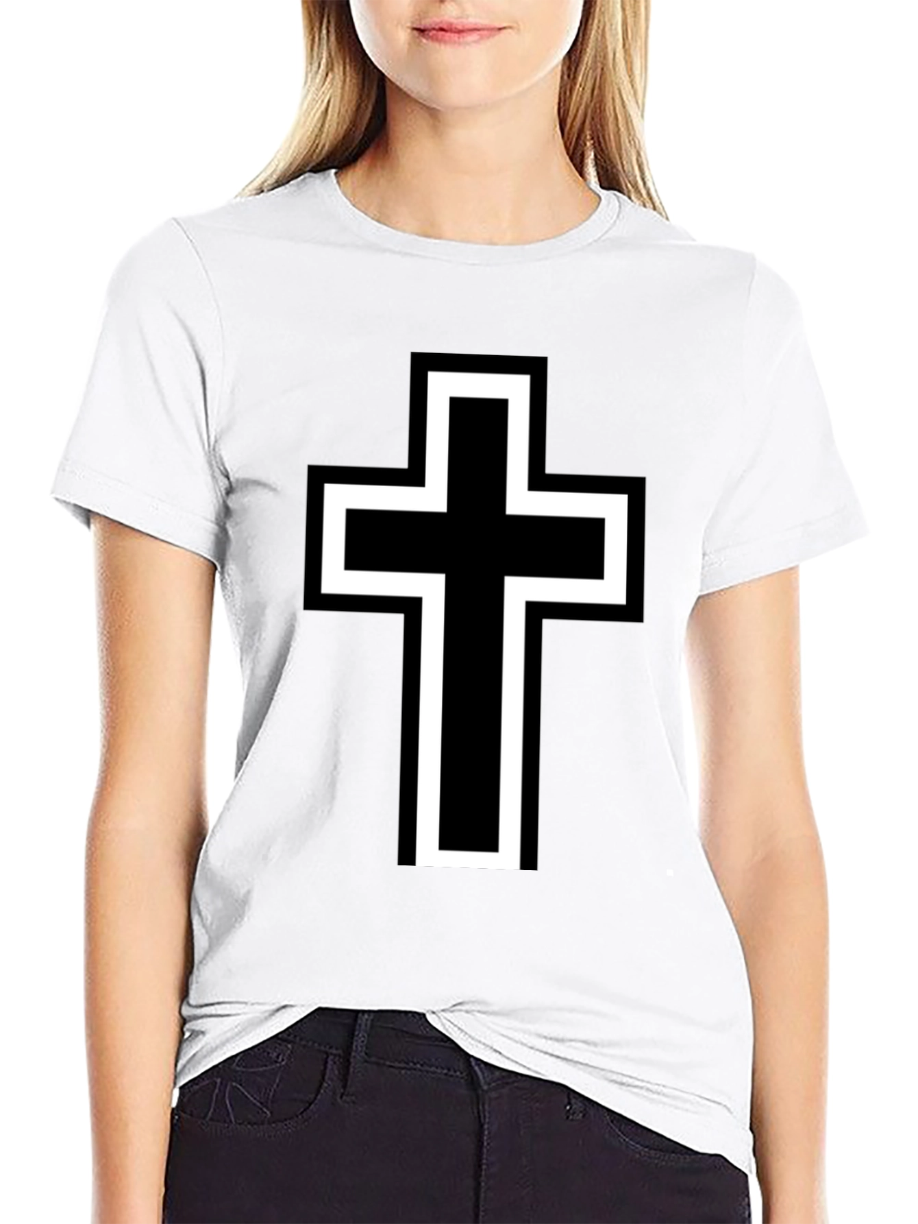 Bold Cross Graphic Tee - Classic Black Cotton Shirt