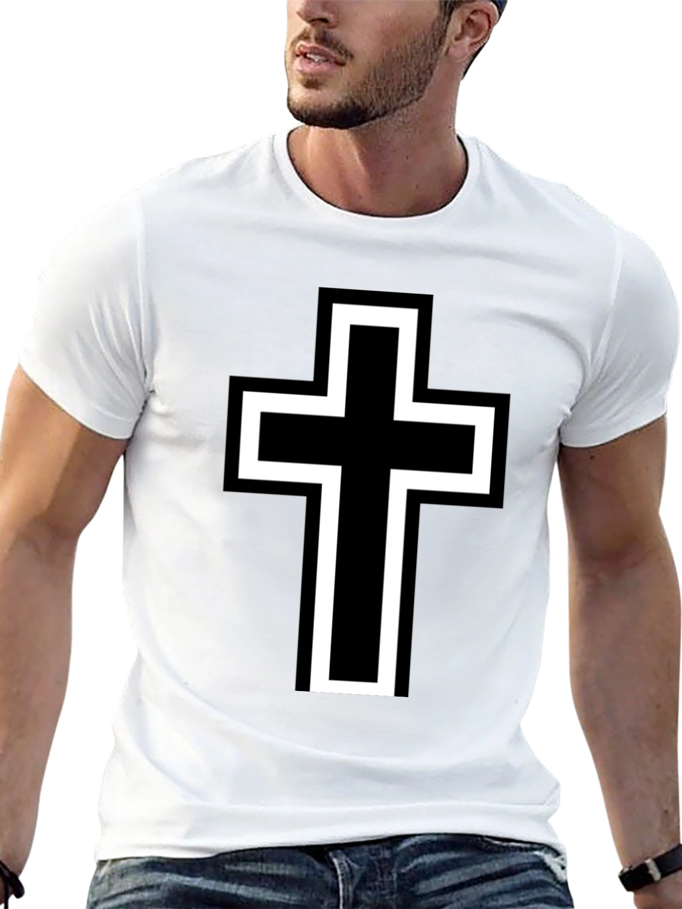 Bold Cross Graphic Tee - Classic Black Cotton Shirt
