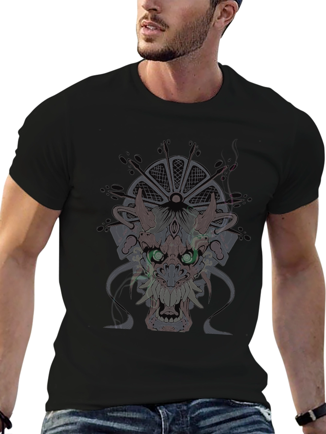 Mens Black T-Shirt with Dragon Graphic