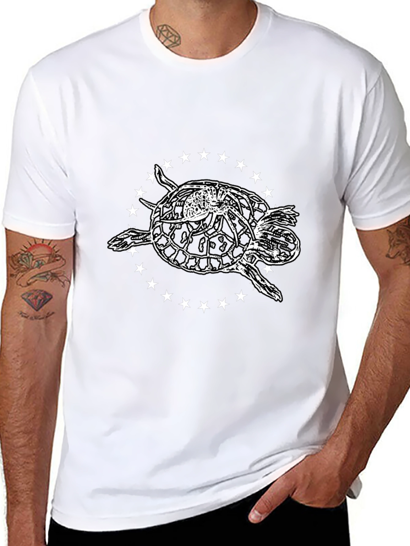 Sea Turtle Star Circle Graphic Tee - Black