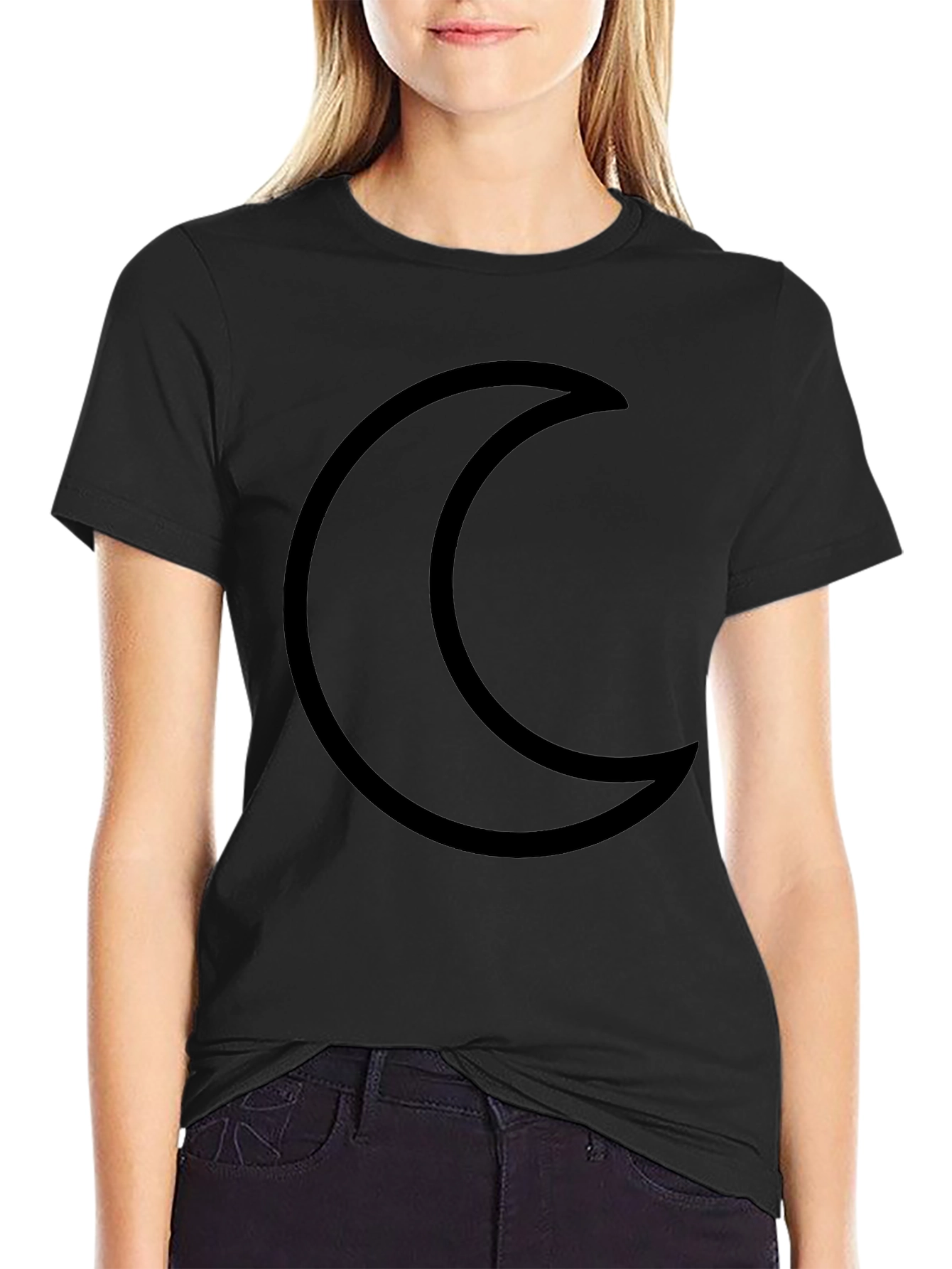 Crescent Moon Black T-Shirt Minimalist Design
