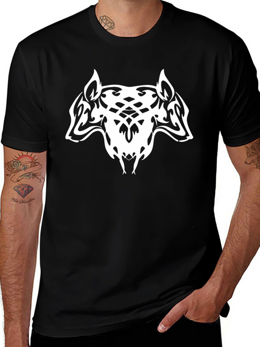 Black T-Shirt with Tribal Wolf Design