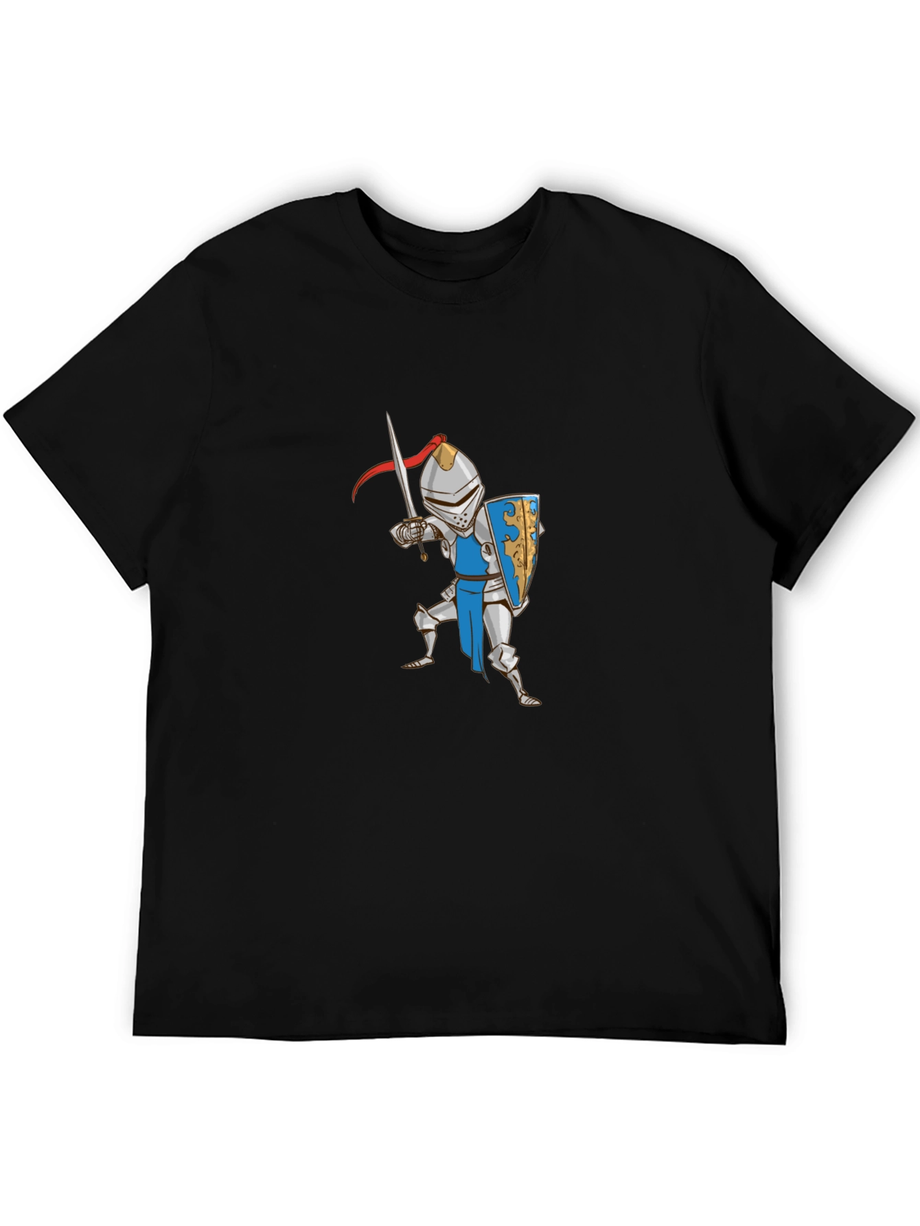 Cartoon Knight Graphic Tee - Black Cotton T-Shirt