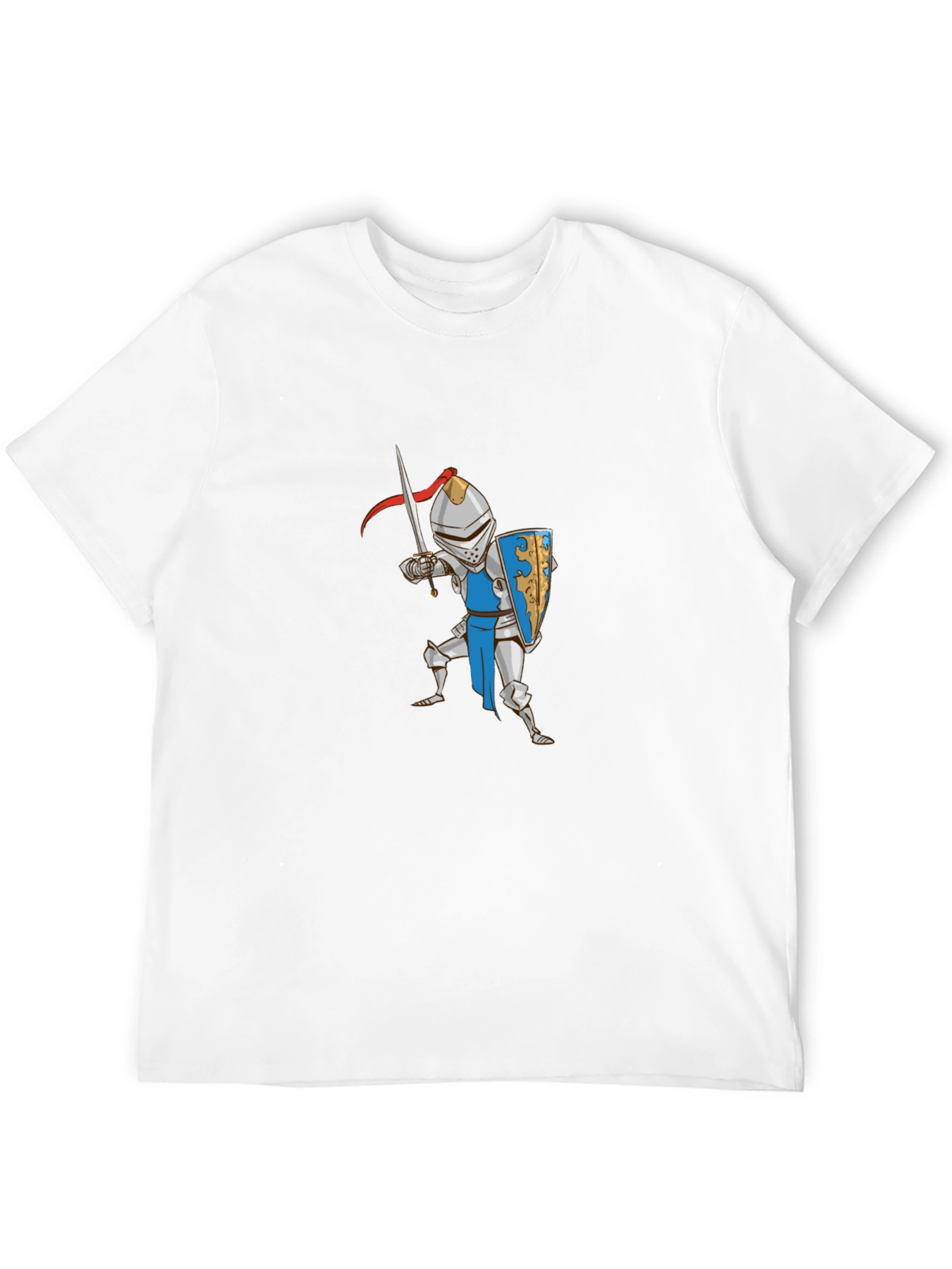 Cartoon Knight Graphic Tee - Black Cotton T-Shirt