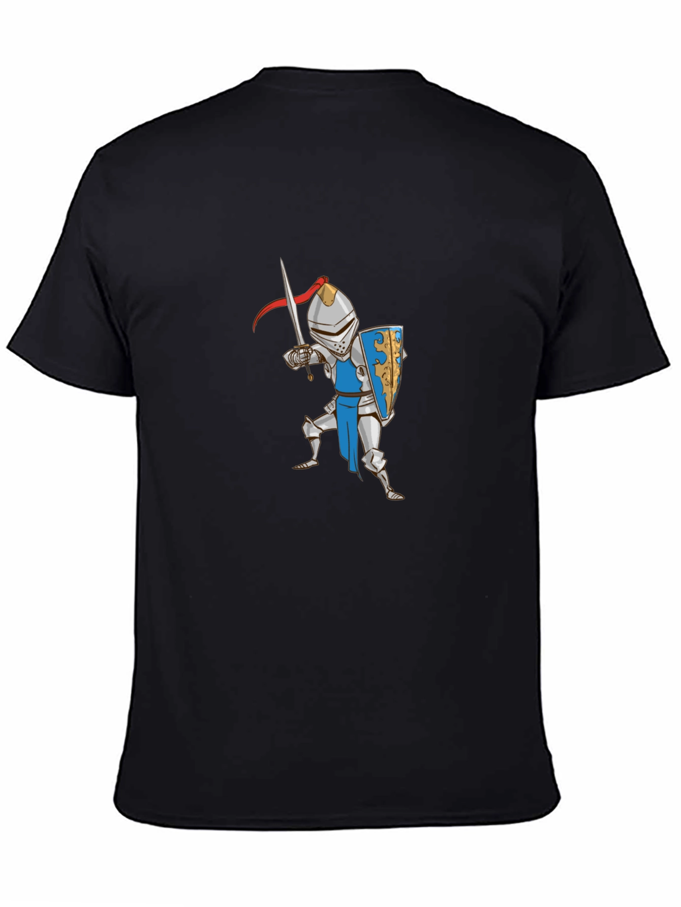 Cartoon Knight Graphic Tee - Black Cotton T-Shirt