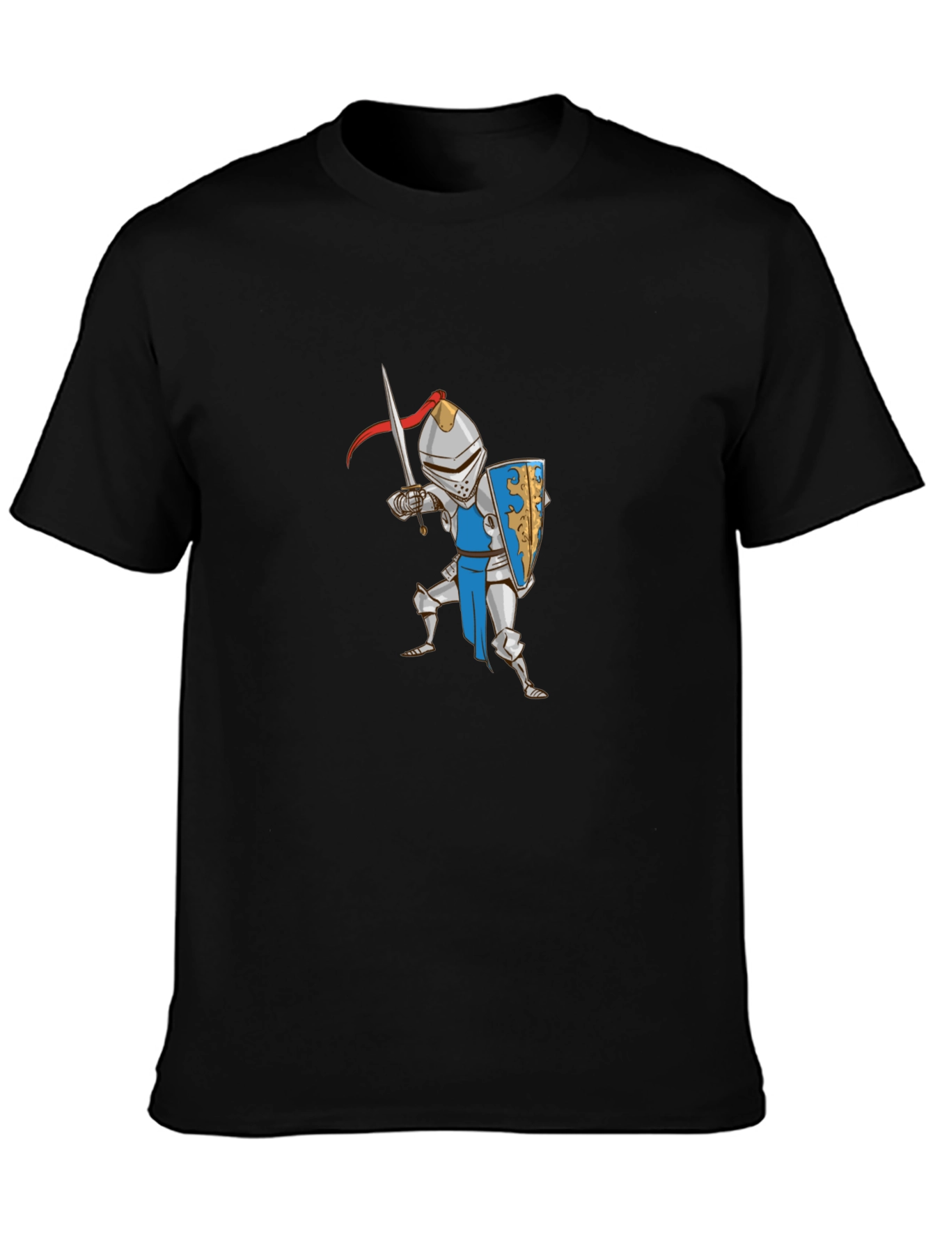 Cartoon Knight Graphic Tee - Black Cotton T-Shirt