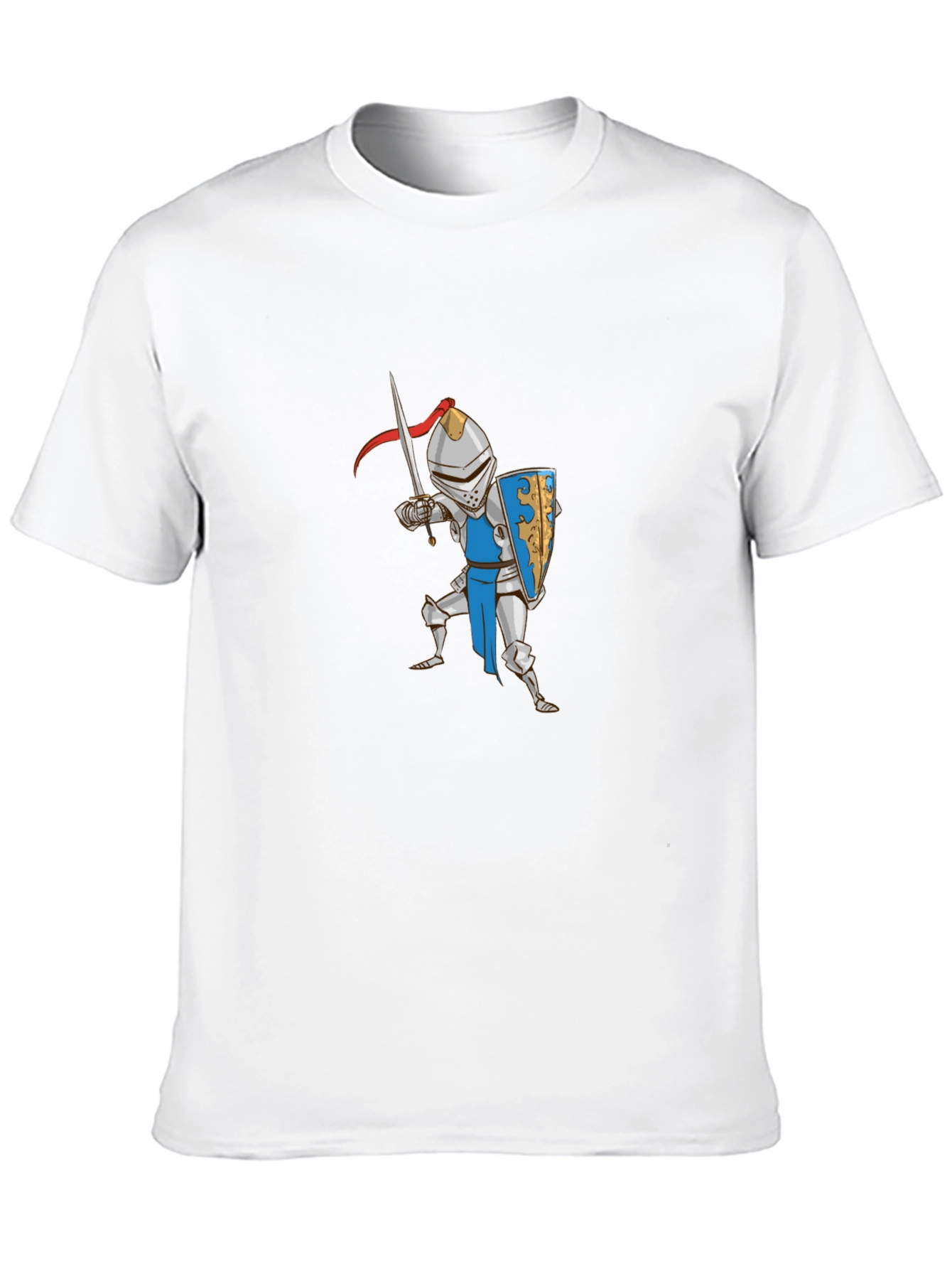 Cartoon Knight Graphic Tee - Black Cotton T-Shirt