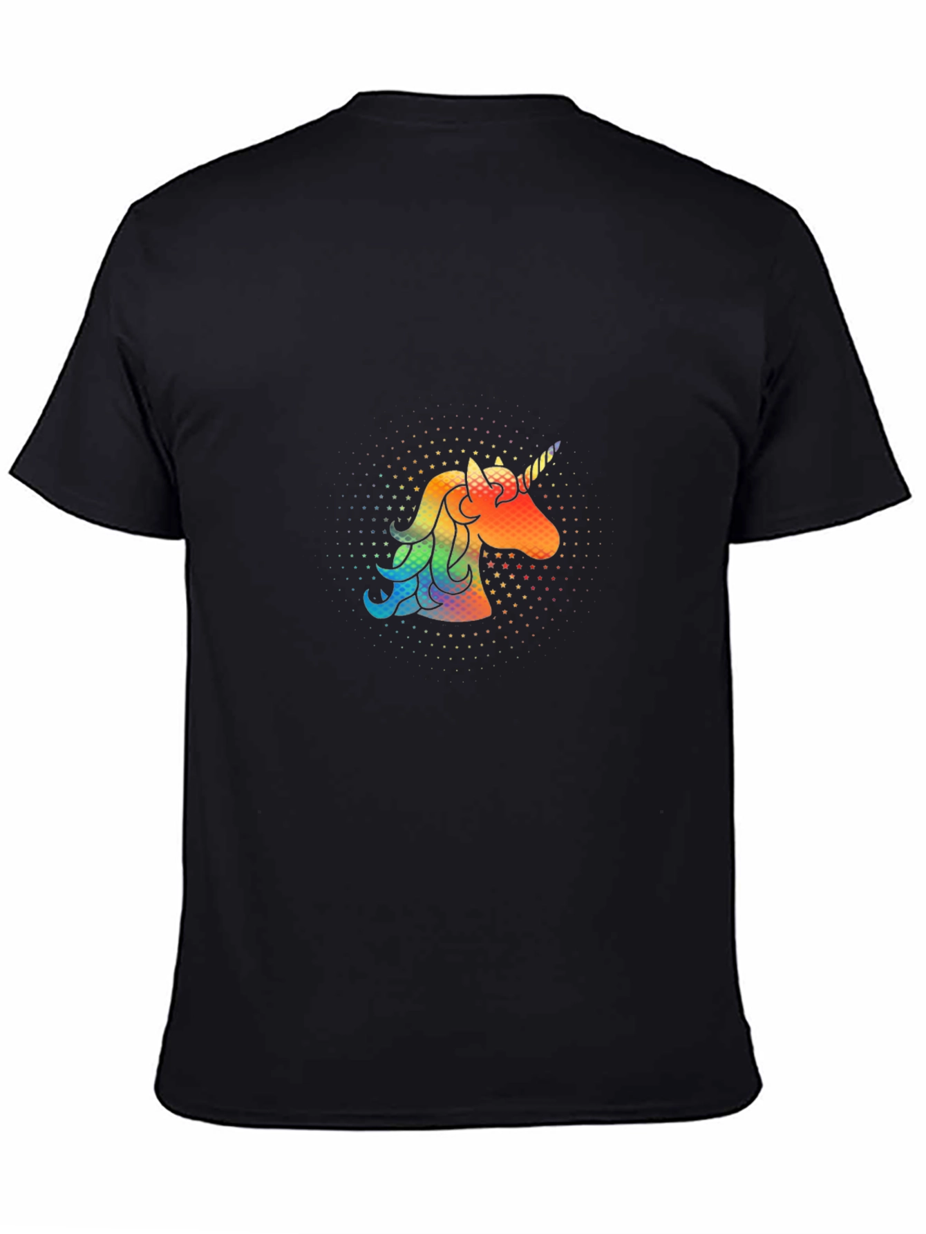 Rainbow Unicorn Graphic Print Black T-Shirt